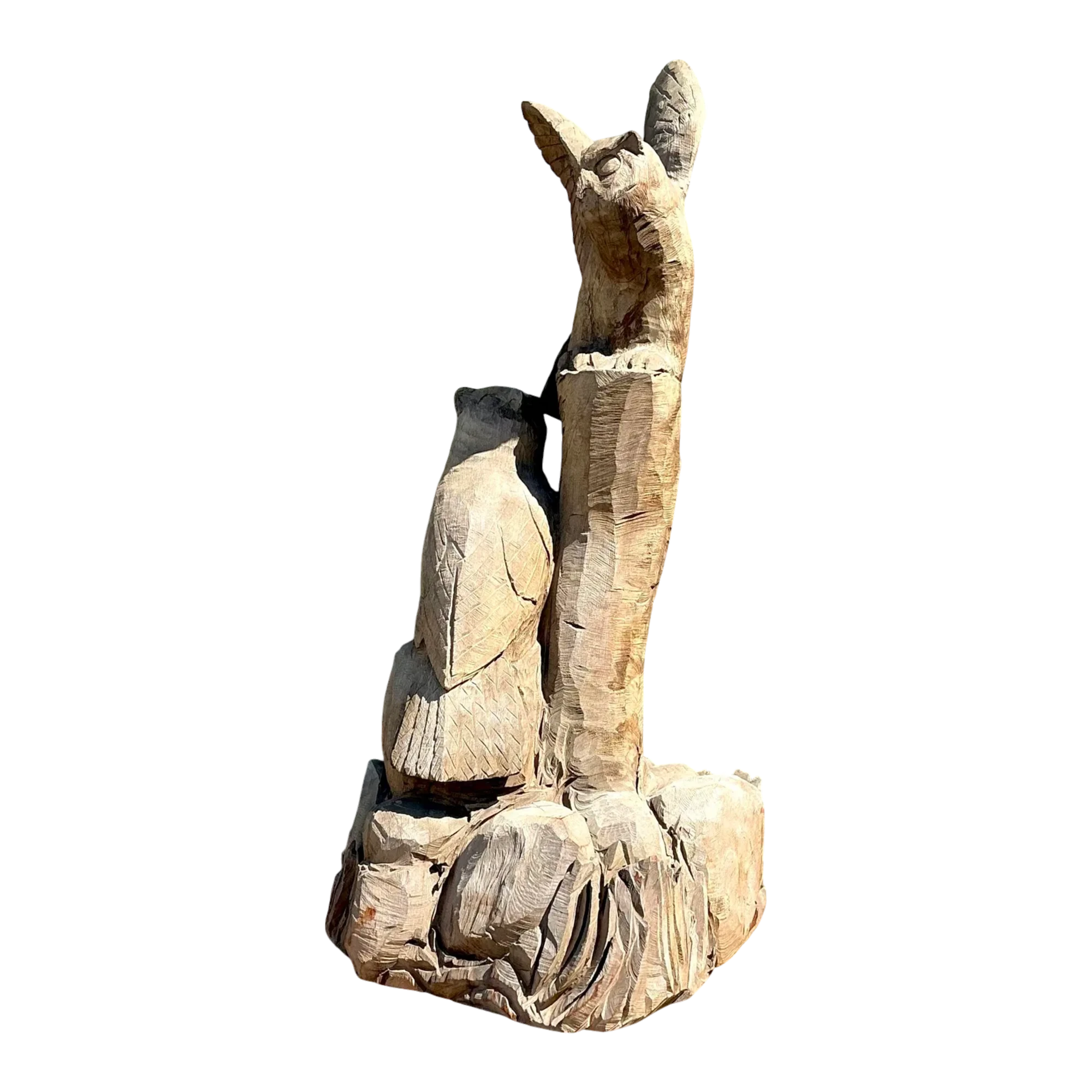 Vintage Hand Carved Owl Perch