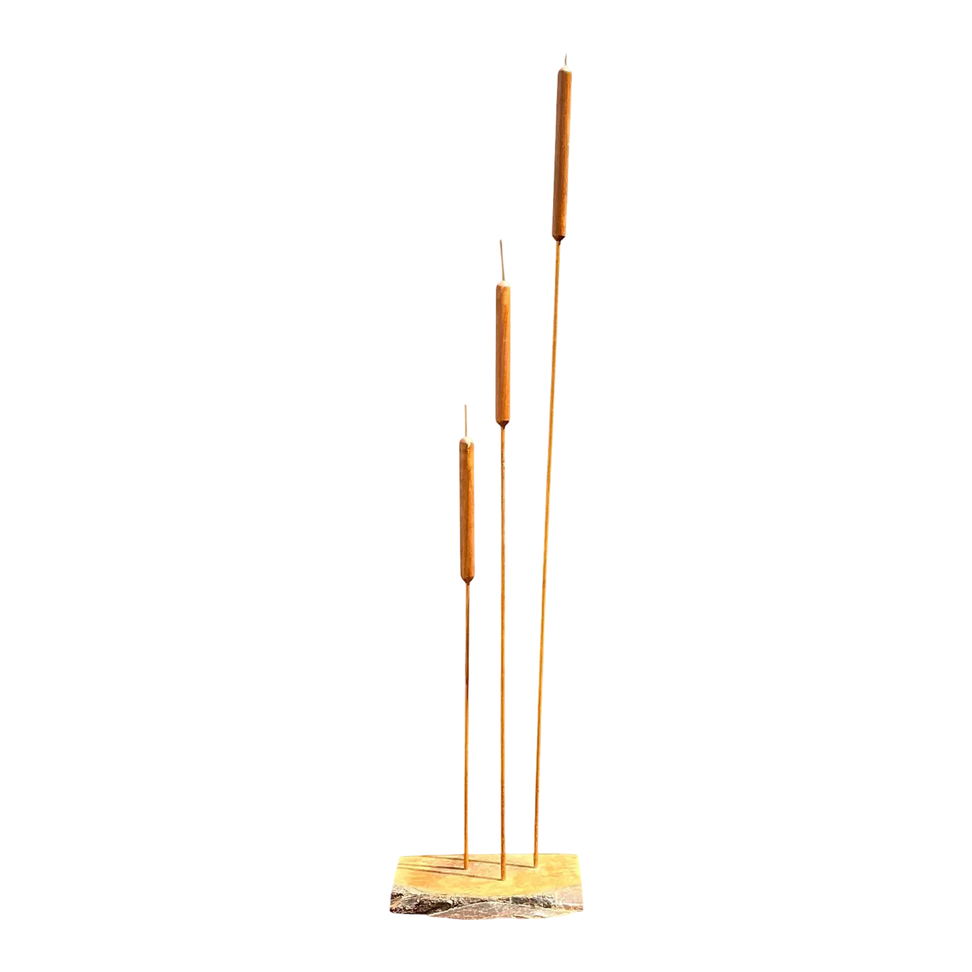 Vintage Hand Carved Sculpture of Cattails