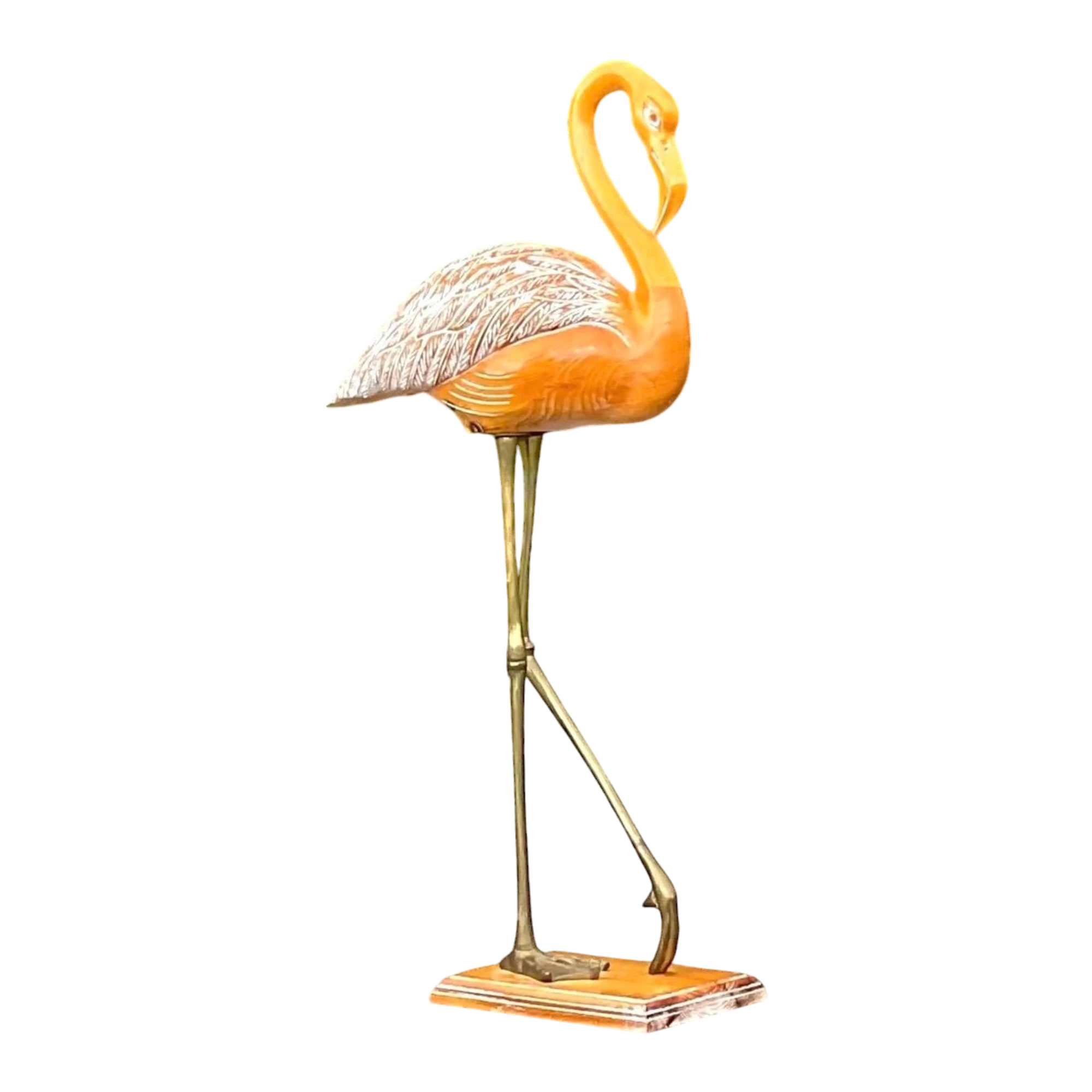Vintage Hand Carved Standing Flamingo