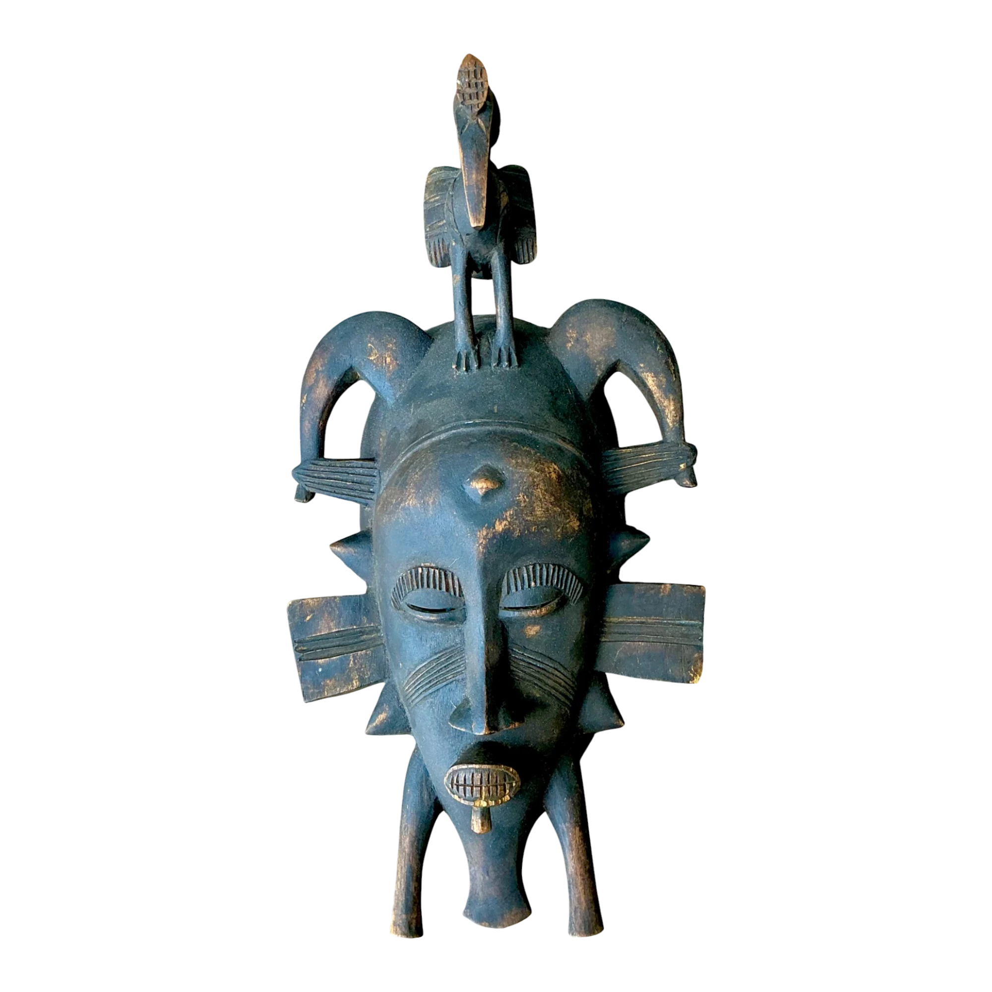 Vintage Hand Carved Tribal Mask - Resin, 7.75W x 14.75H — additional photo 1