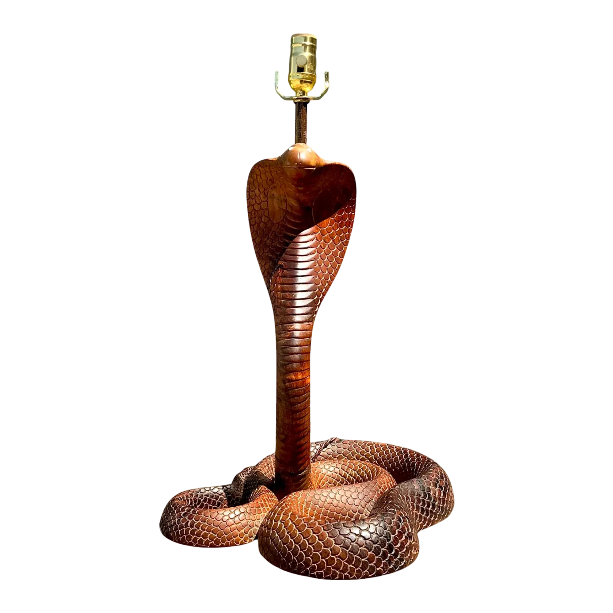 Vintage Hand Carved Wood Cobra Lamp