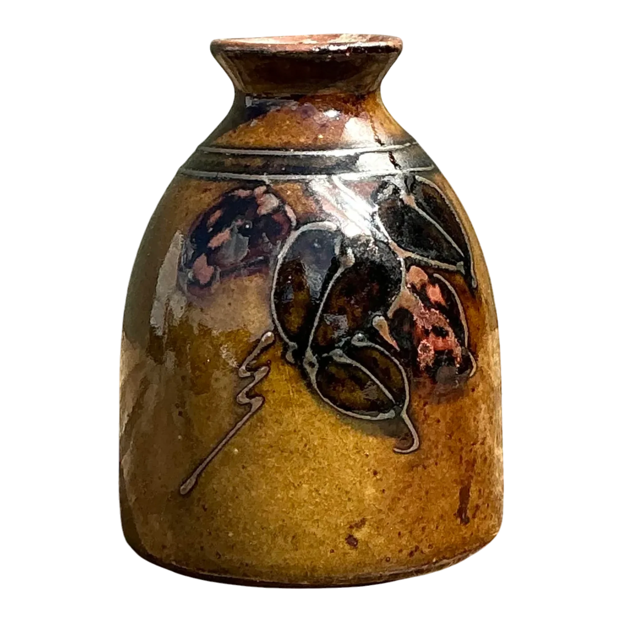 Vintage Hand Painted Leaves Studio Pottery Vase