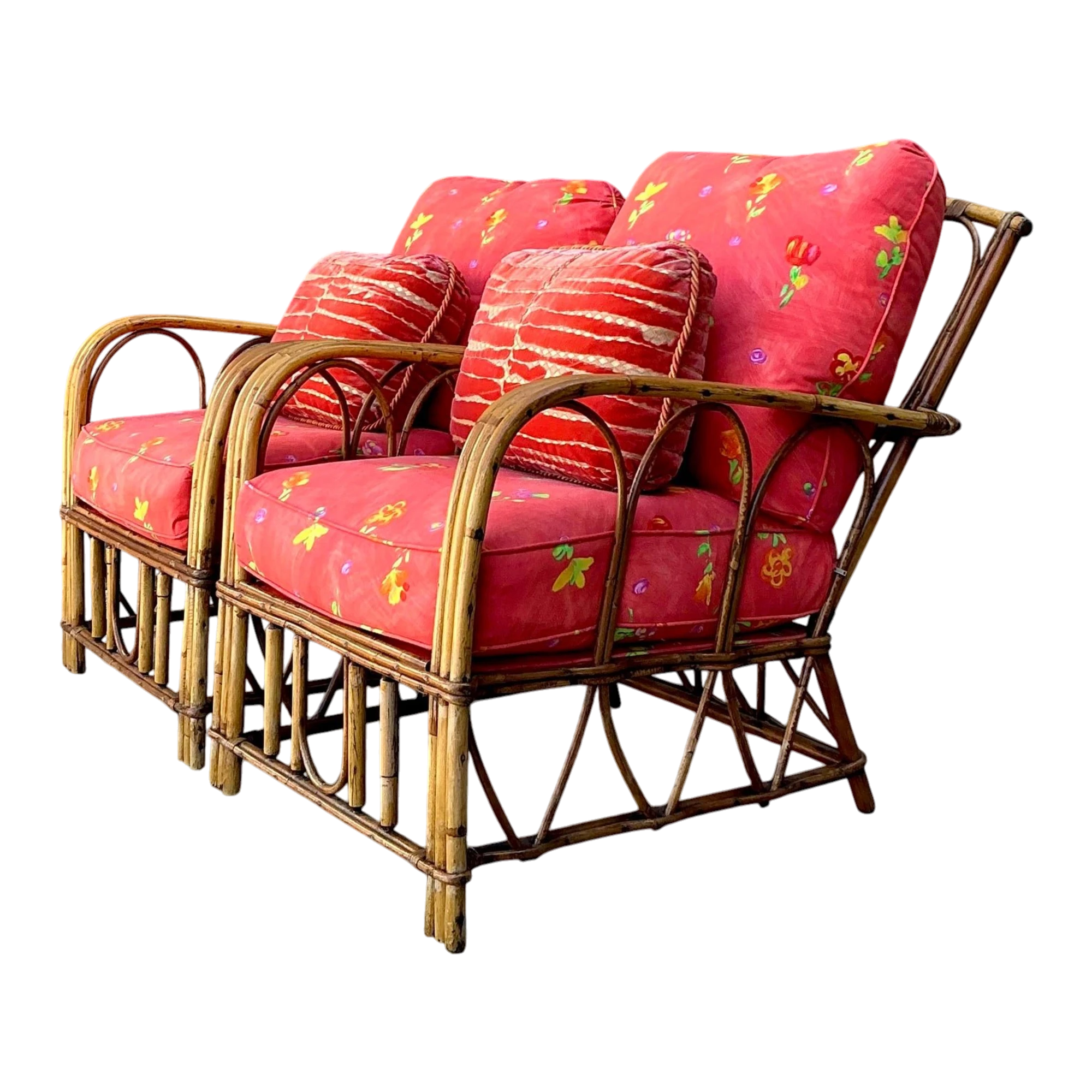 Vintage Italian Bent Rattan Lounge Chairs - A Pair