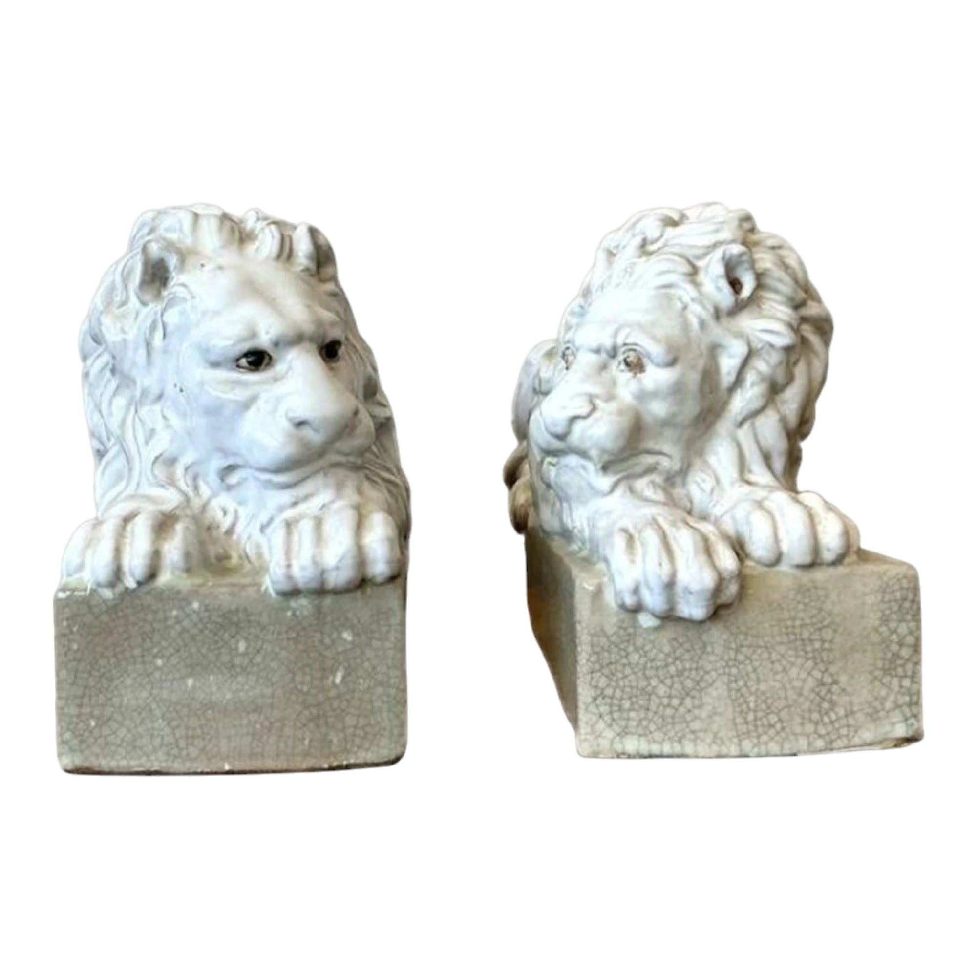 Vintage Italian Glazed Ceramic Lions - A Pair