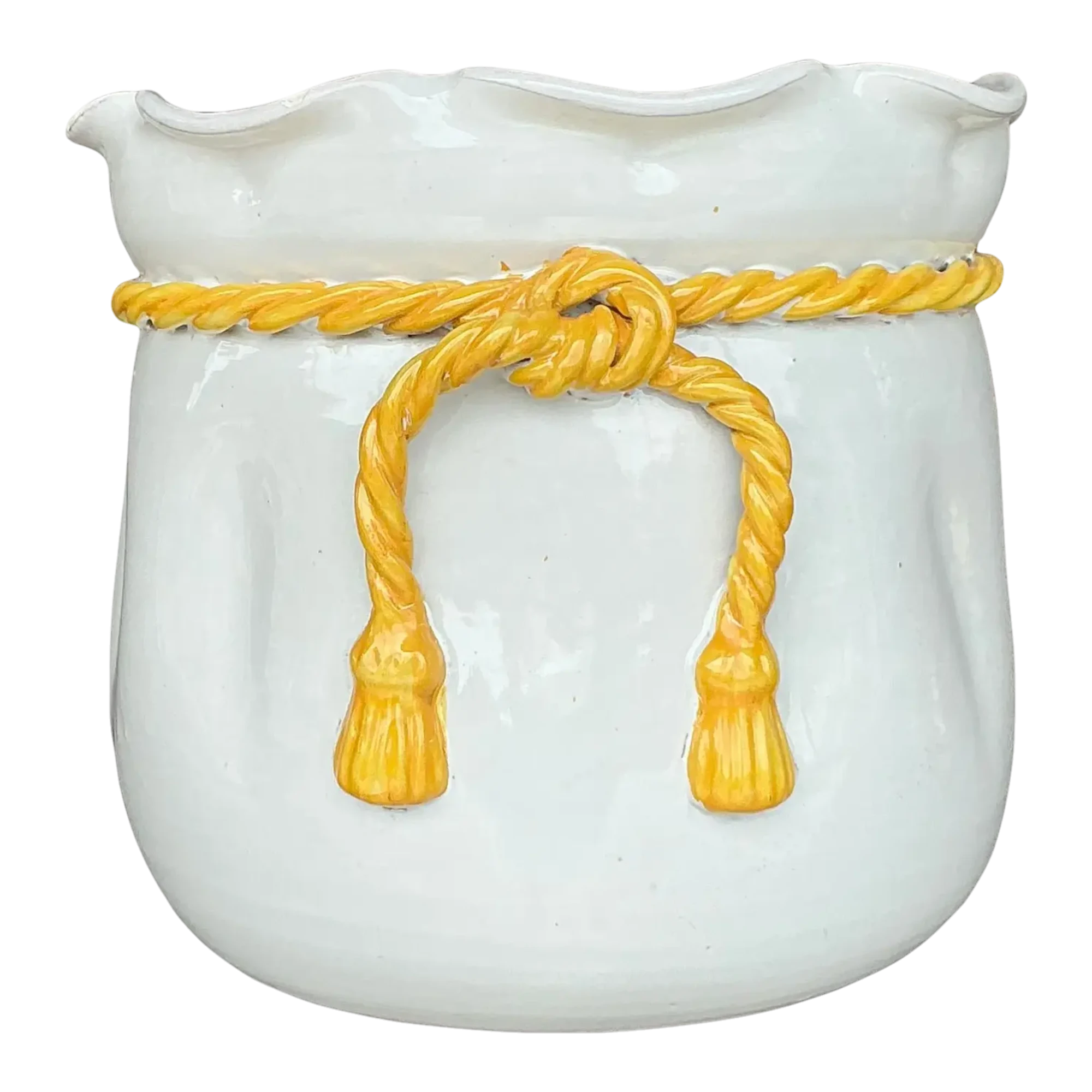 Vintage Italian Glazed Ceramic Rope Cachepot