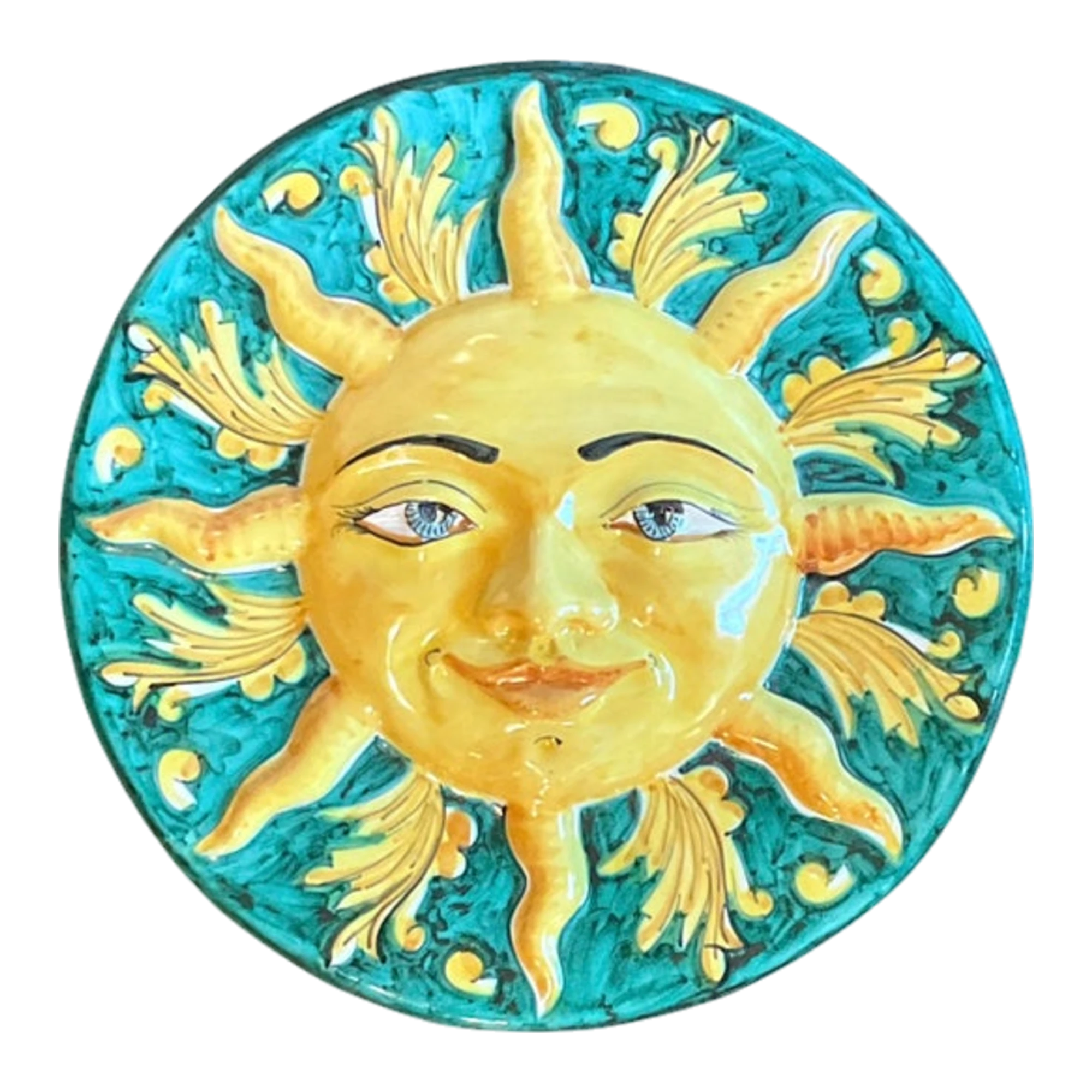 Vintage Italian Glazed Ceramic Sun Plaque