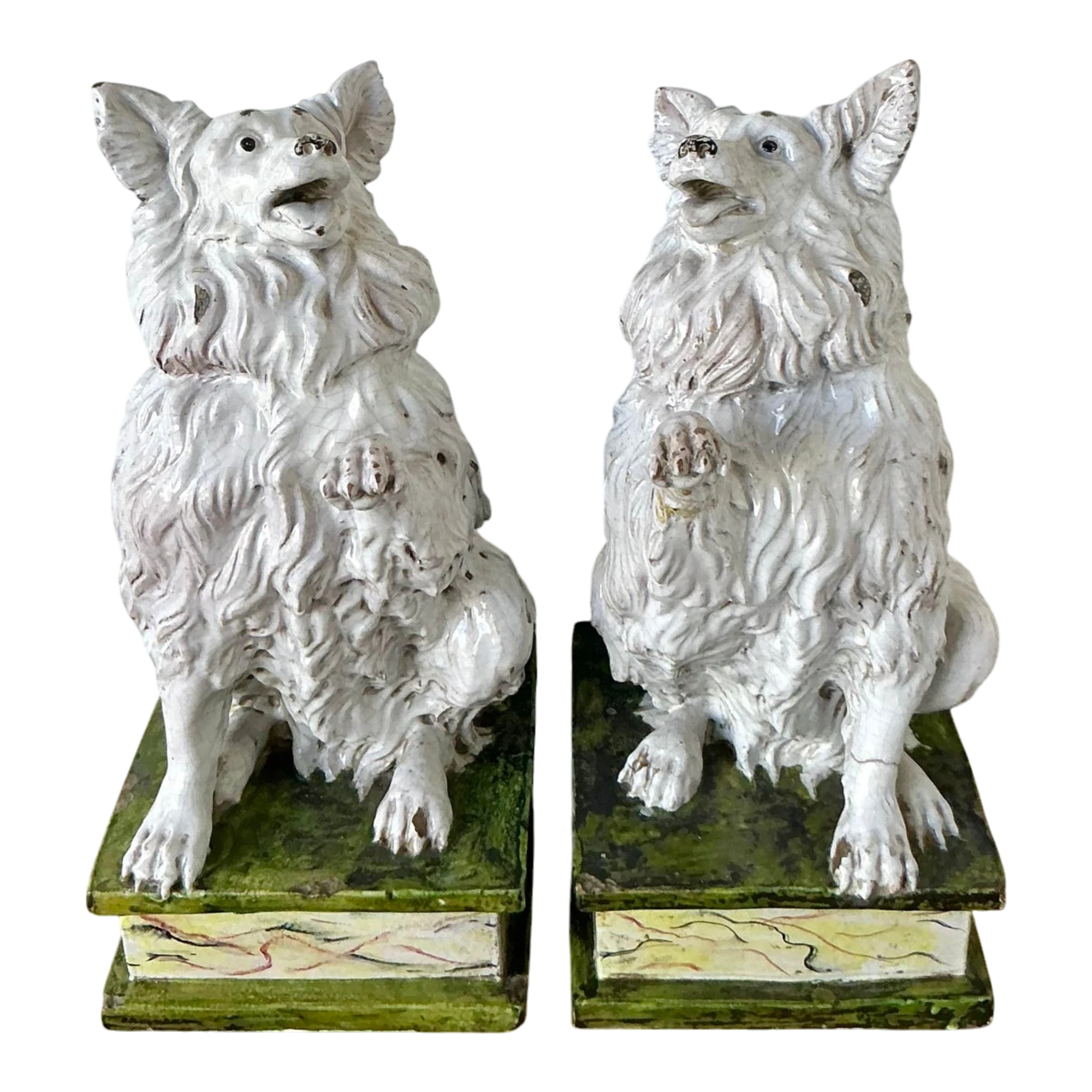 Vintage Italian Glazed Terracotta Dogs - A Pair