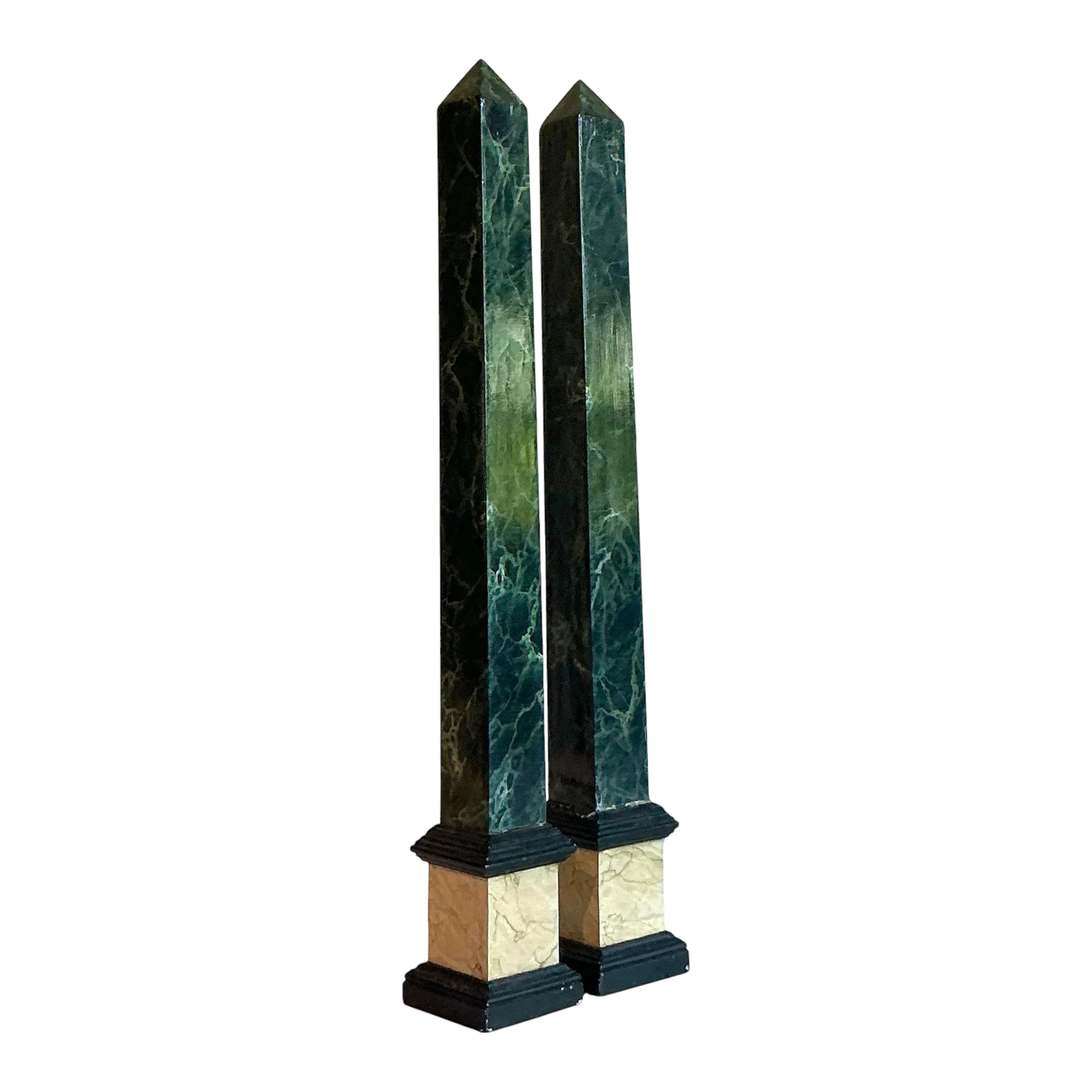 Vintage Italian Hand Painted Wood Obelisks - A Pair
