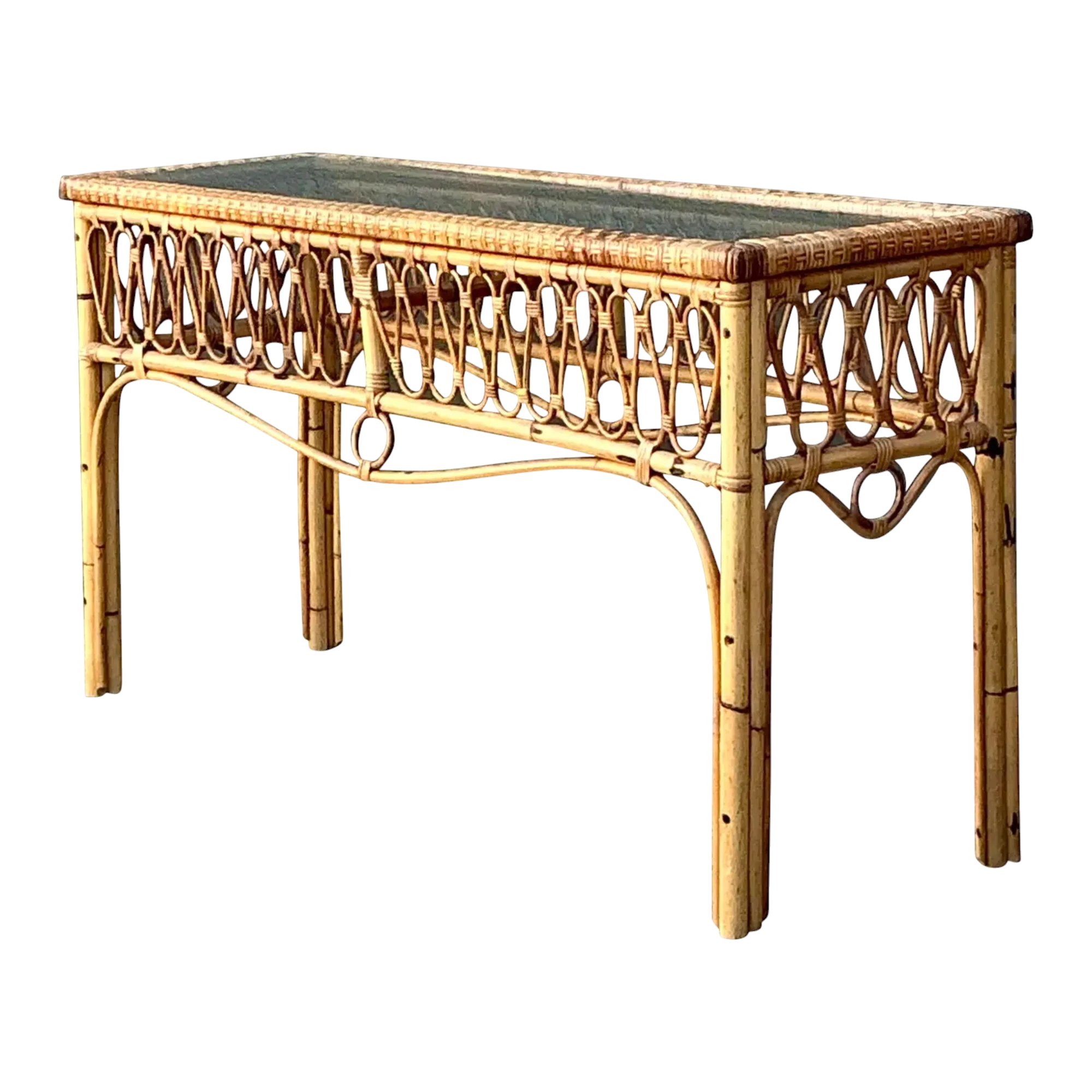 Vintage Italian Loop Rattan Console Table