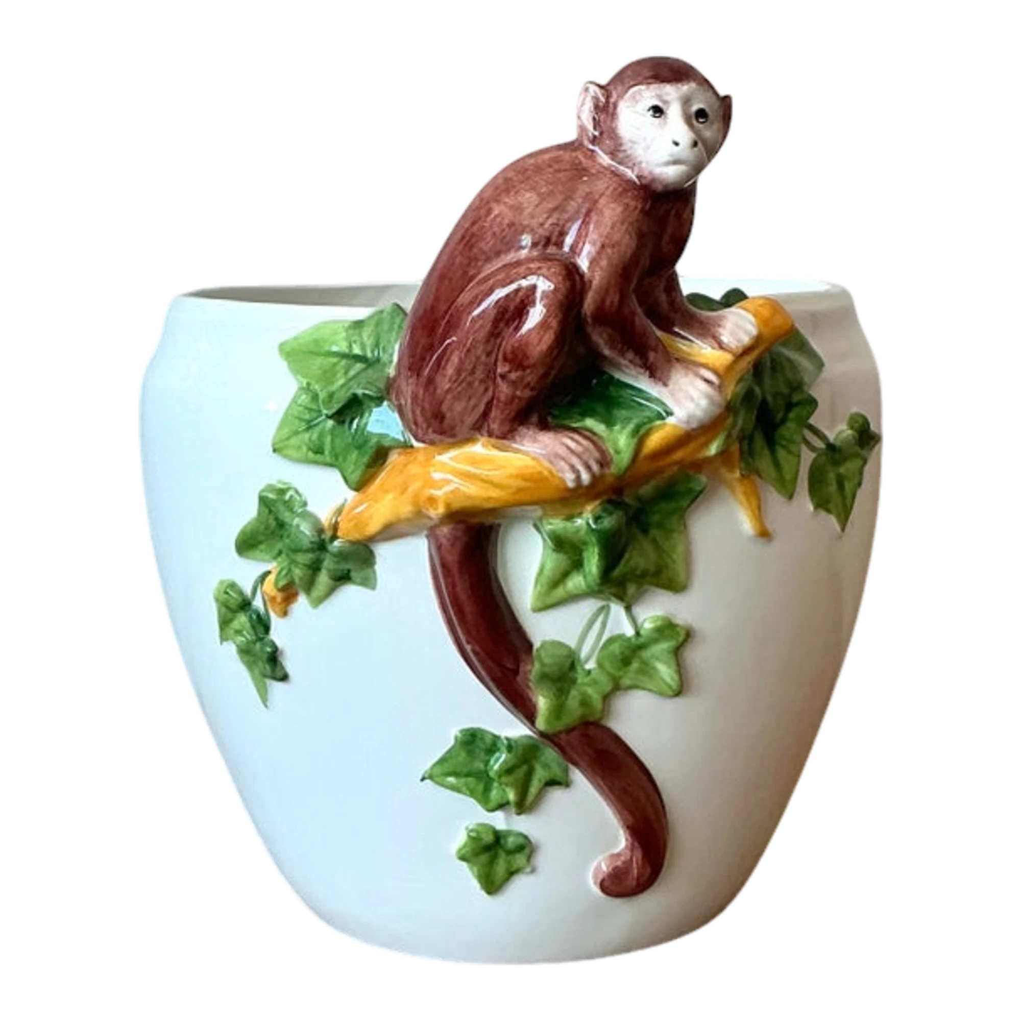 Vintage Italian Oggetti Glazed Ceramic Monkey Cache Pot