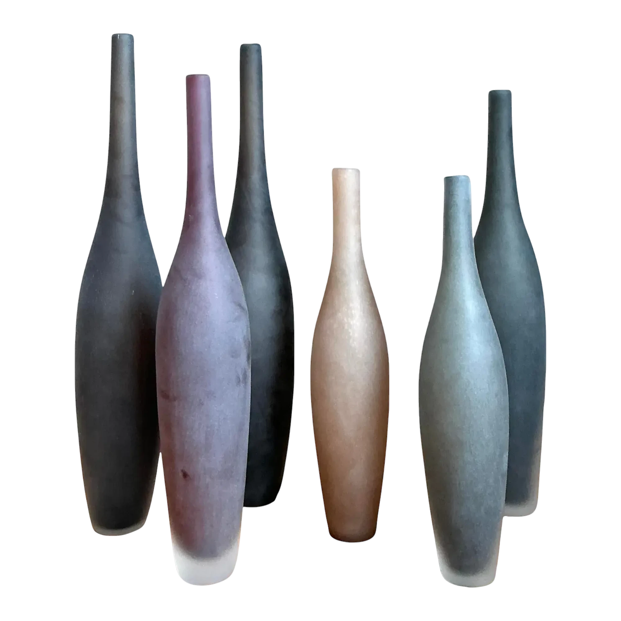 Vintage Italian Signed Art Glass Vases - Set of 6