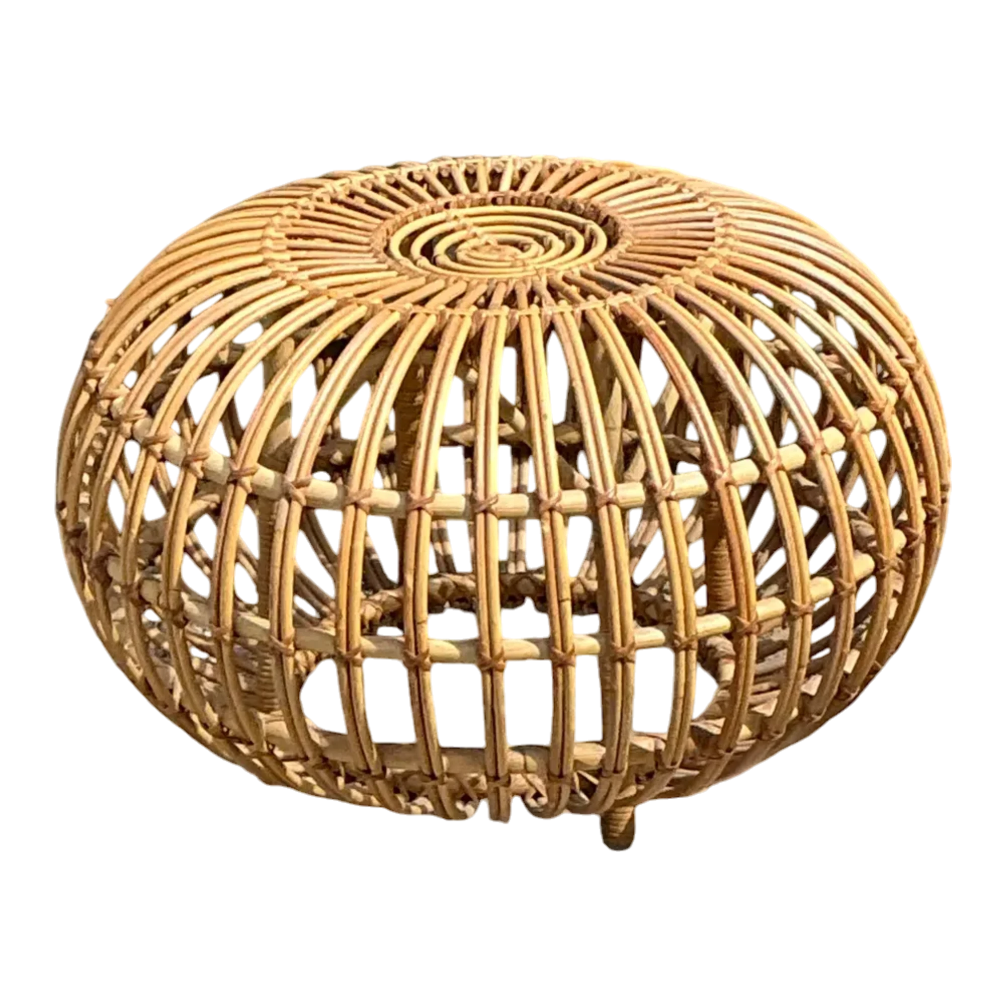 Vintage Italian Stick Rattan Ottoman After Albini