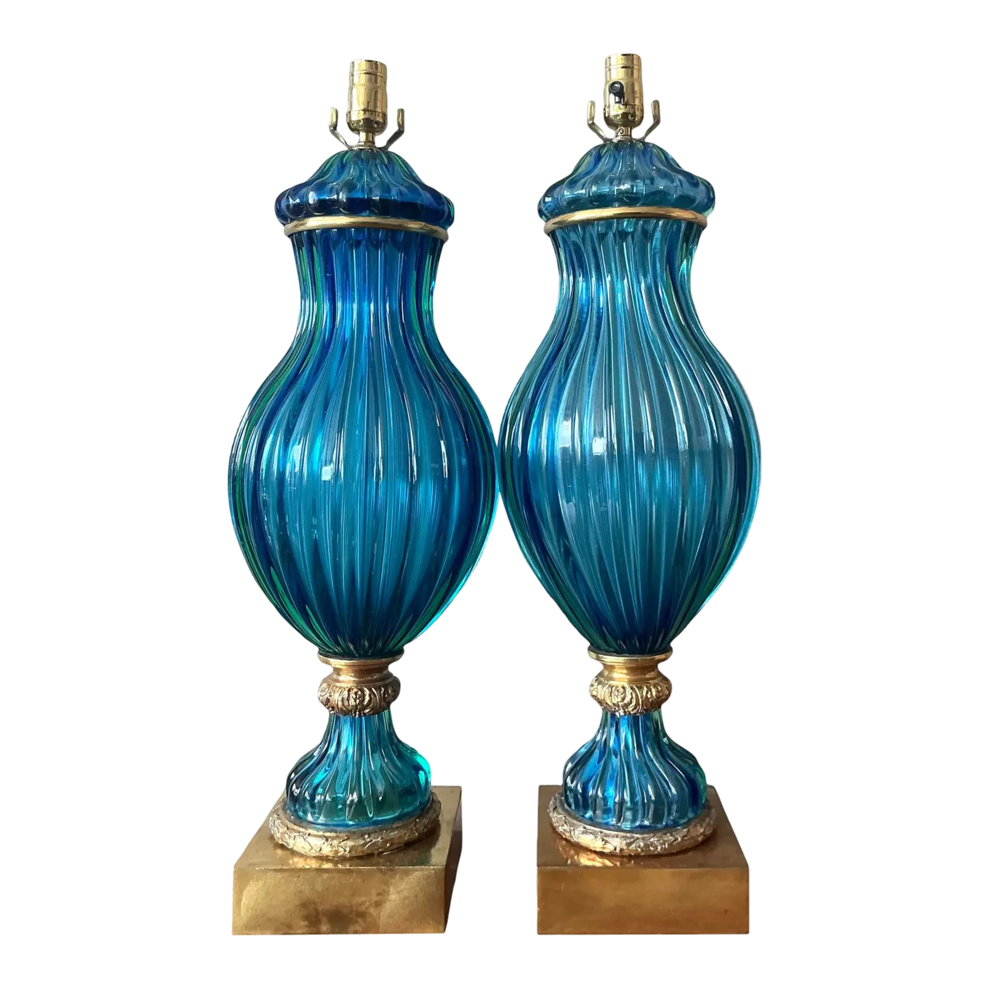 Vintage Italian Swirl Glass Lamps After Murano - A Pair