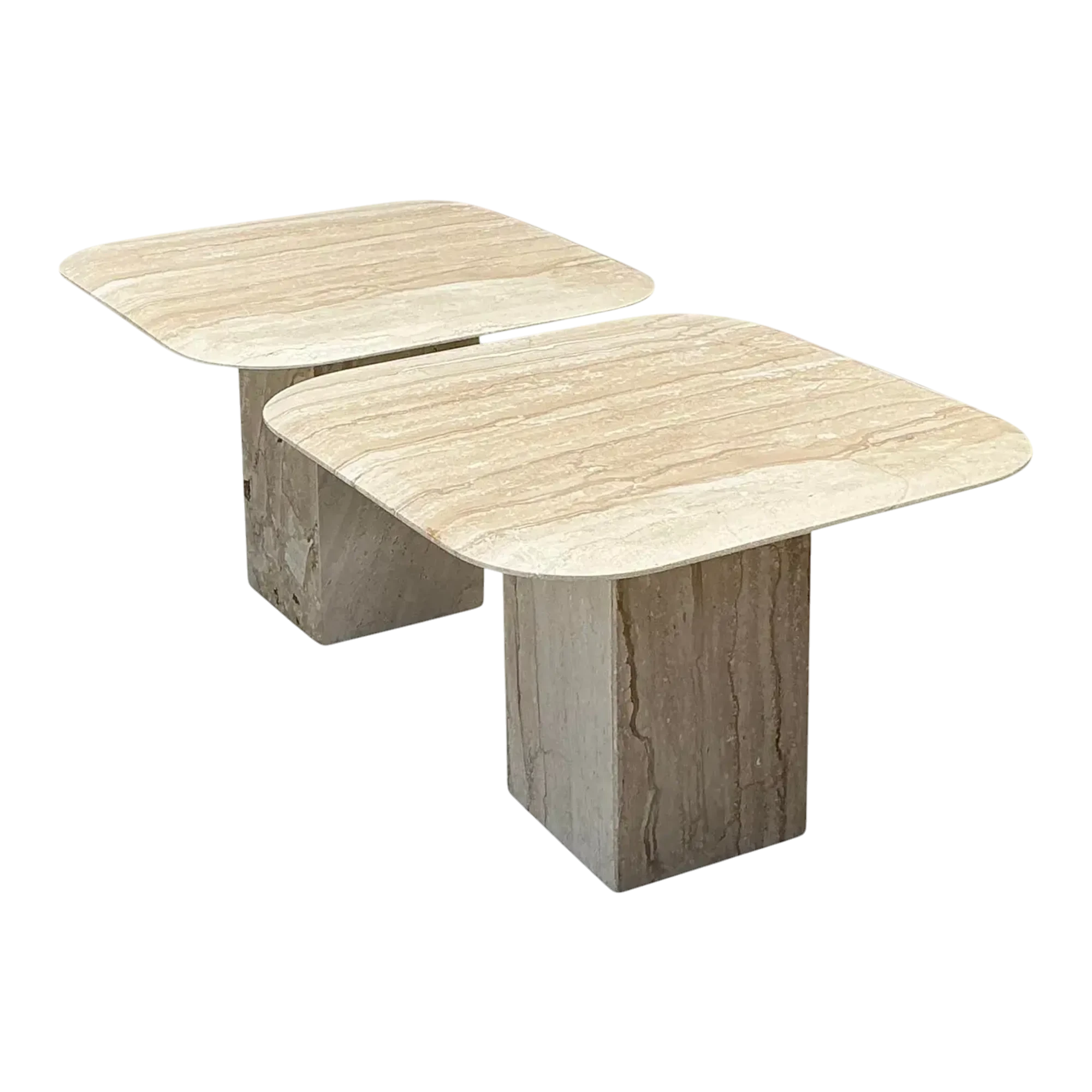 Vintage Italian Travertine Side Tables - A Pair
