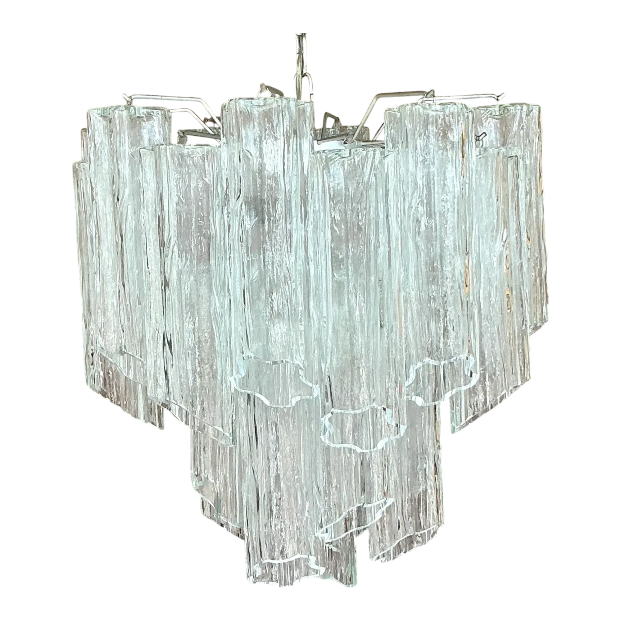 Vintage Italian Tubular Glass Chandelier After Murano