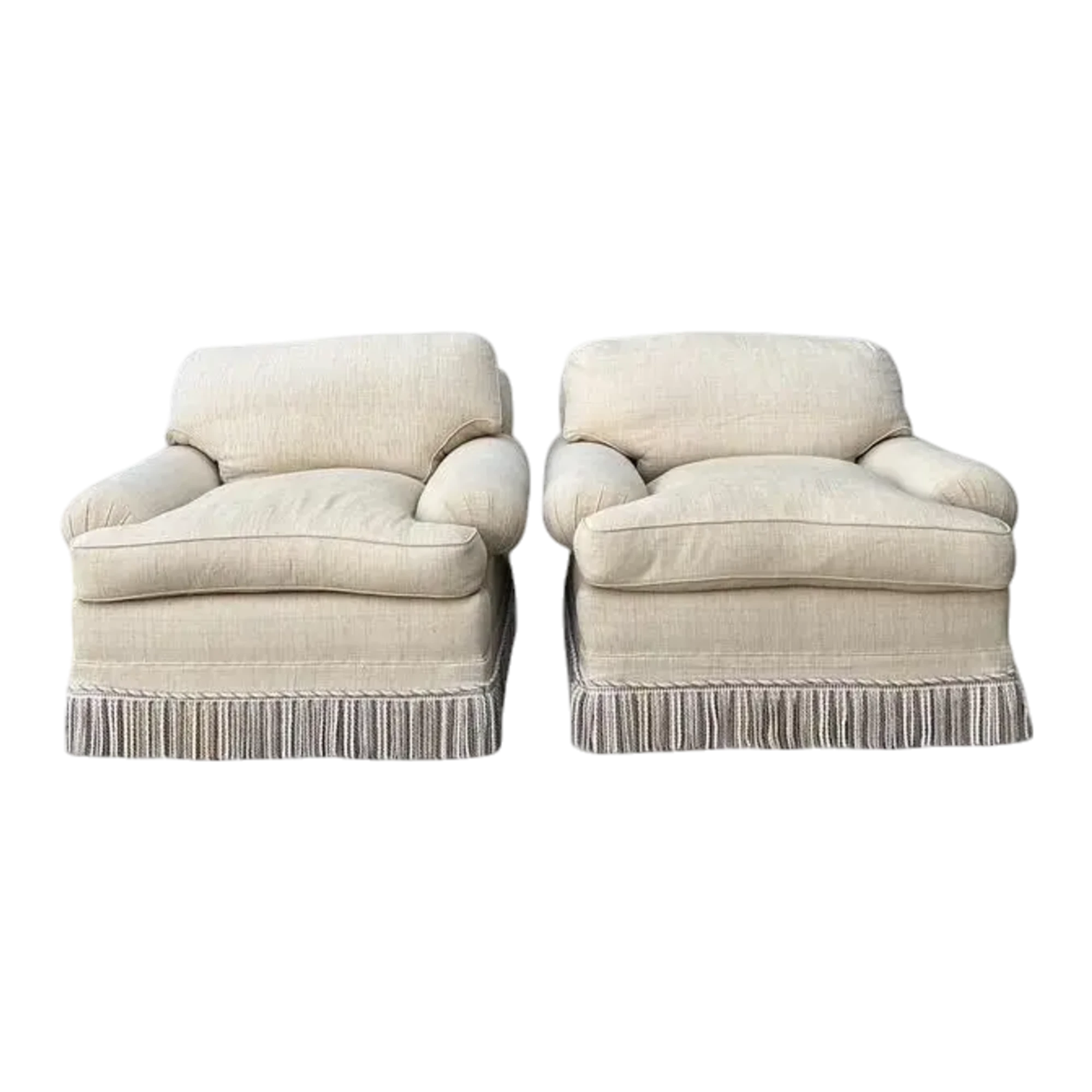 Vintage Jack Phillips Overstuffed Lounge Chairs With Bullion Trim - A Pair — additional photo 1
