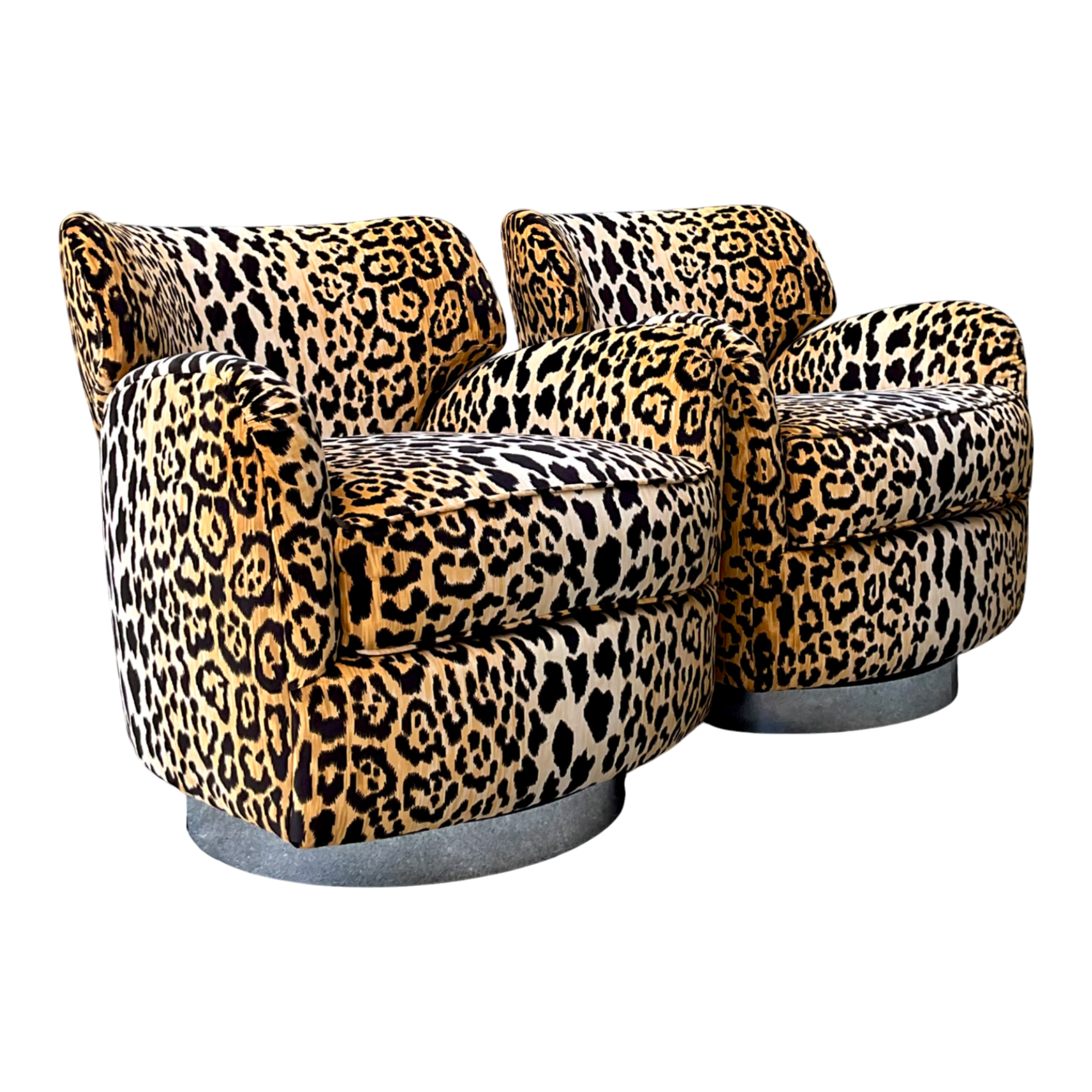 Vintage Leopard Print Velvet Swivel Chairs - A Pair — additional photo 1