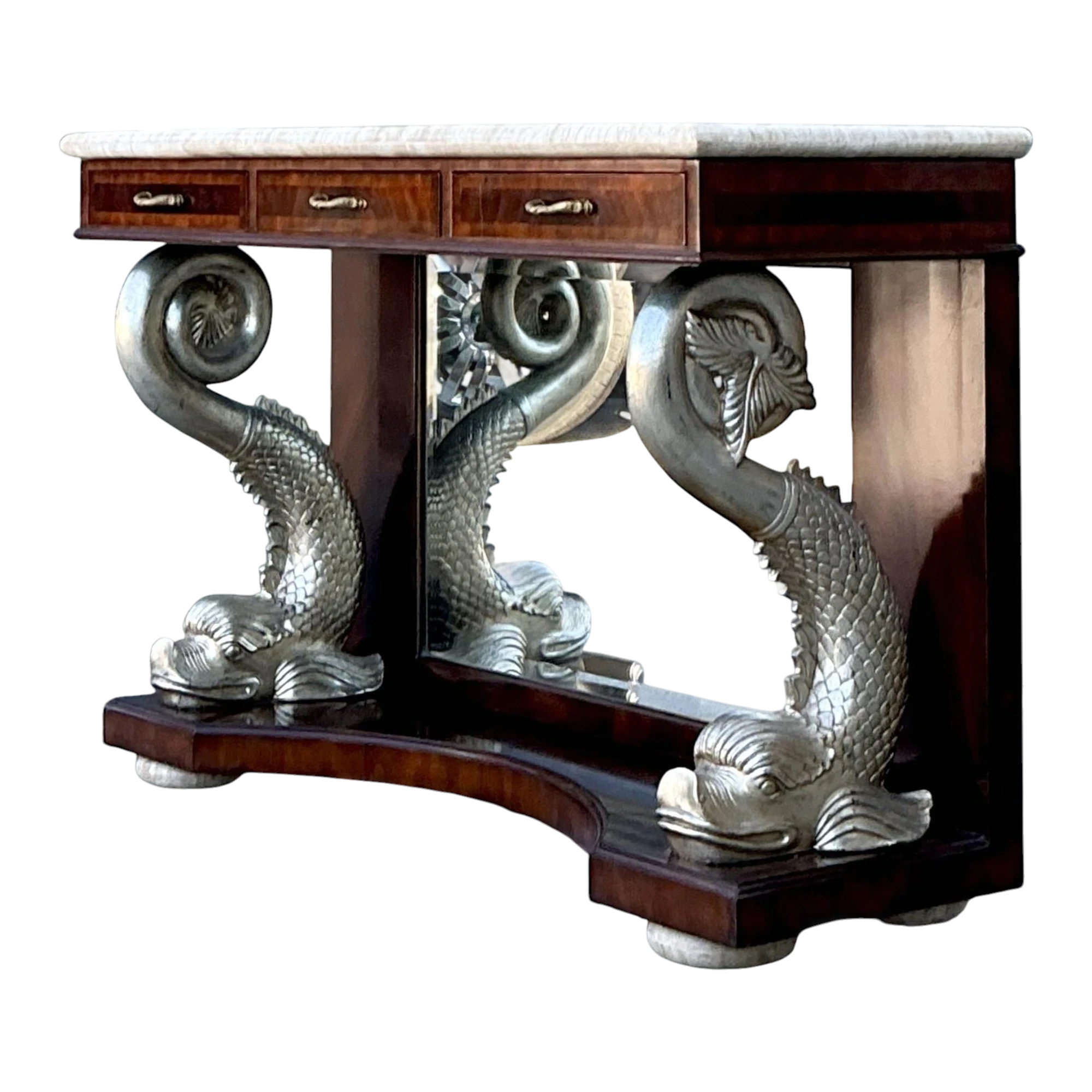 Vintage Maitland Smith Silver Koi Console Table
