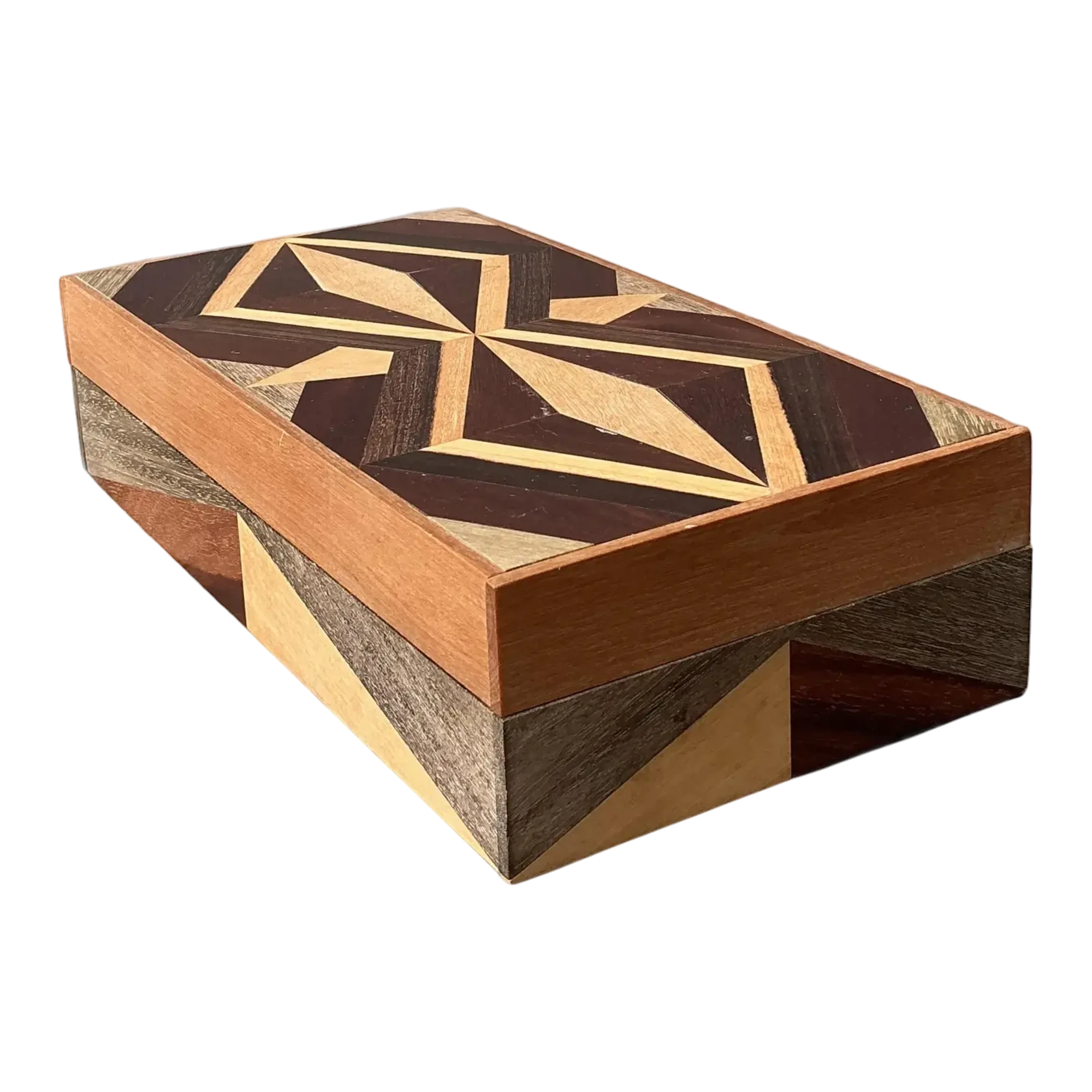 Vintage Marquetry Wood Diamond Box
