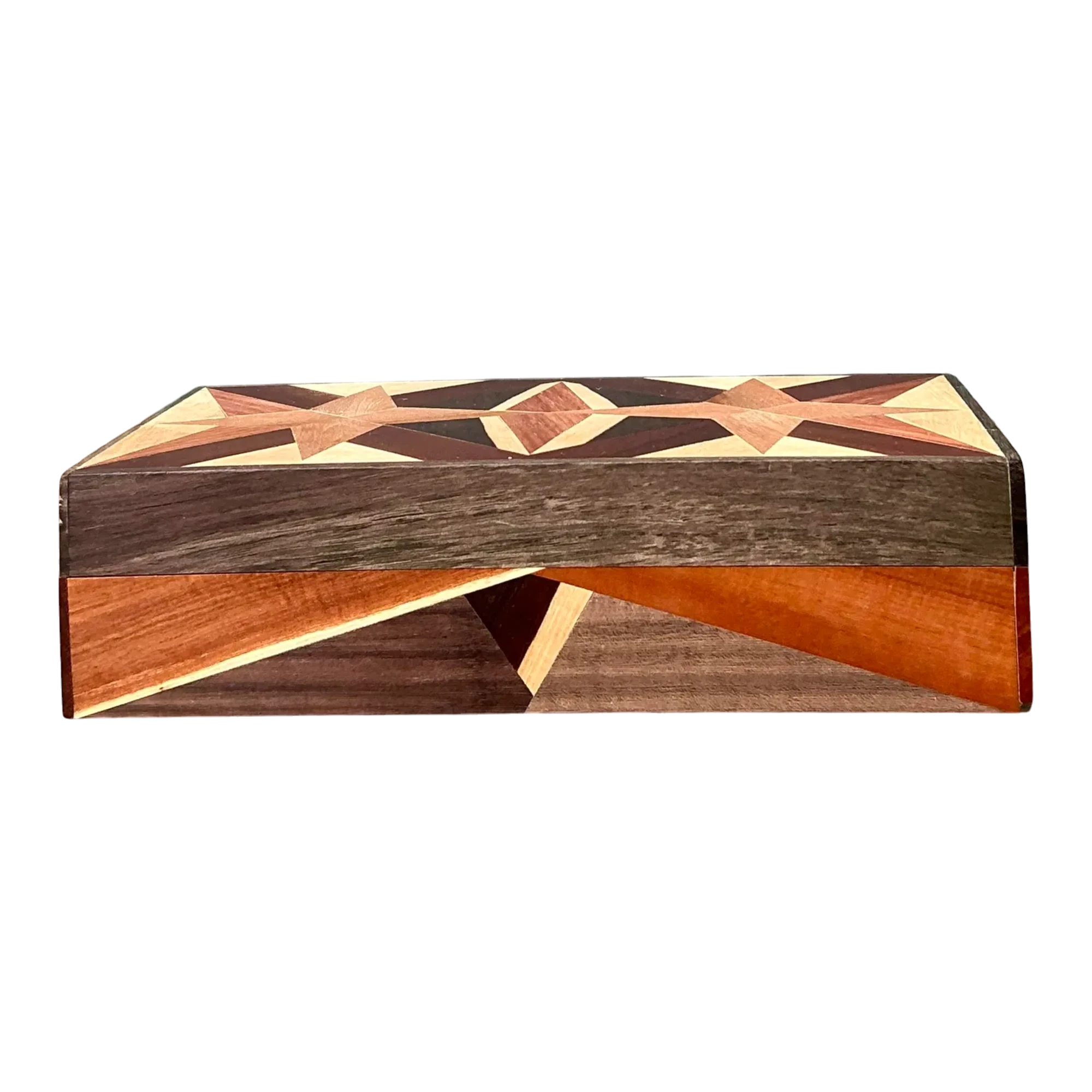 Vintage Marquetry Wooden Tan Star Box