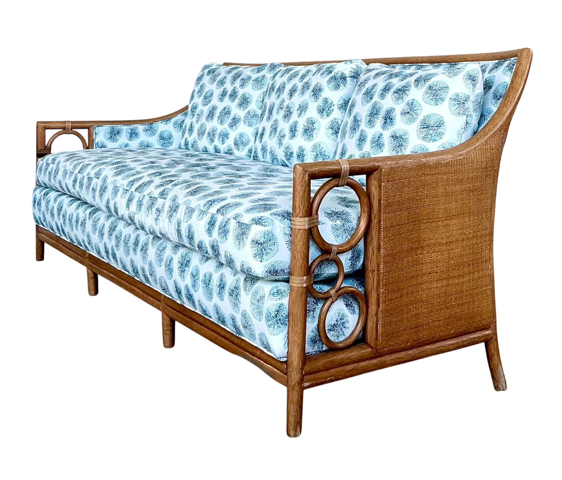 Vintage McGuire Rattan Sofa In Peter Fasano For John Roselli “Sconcett”