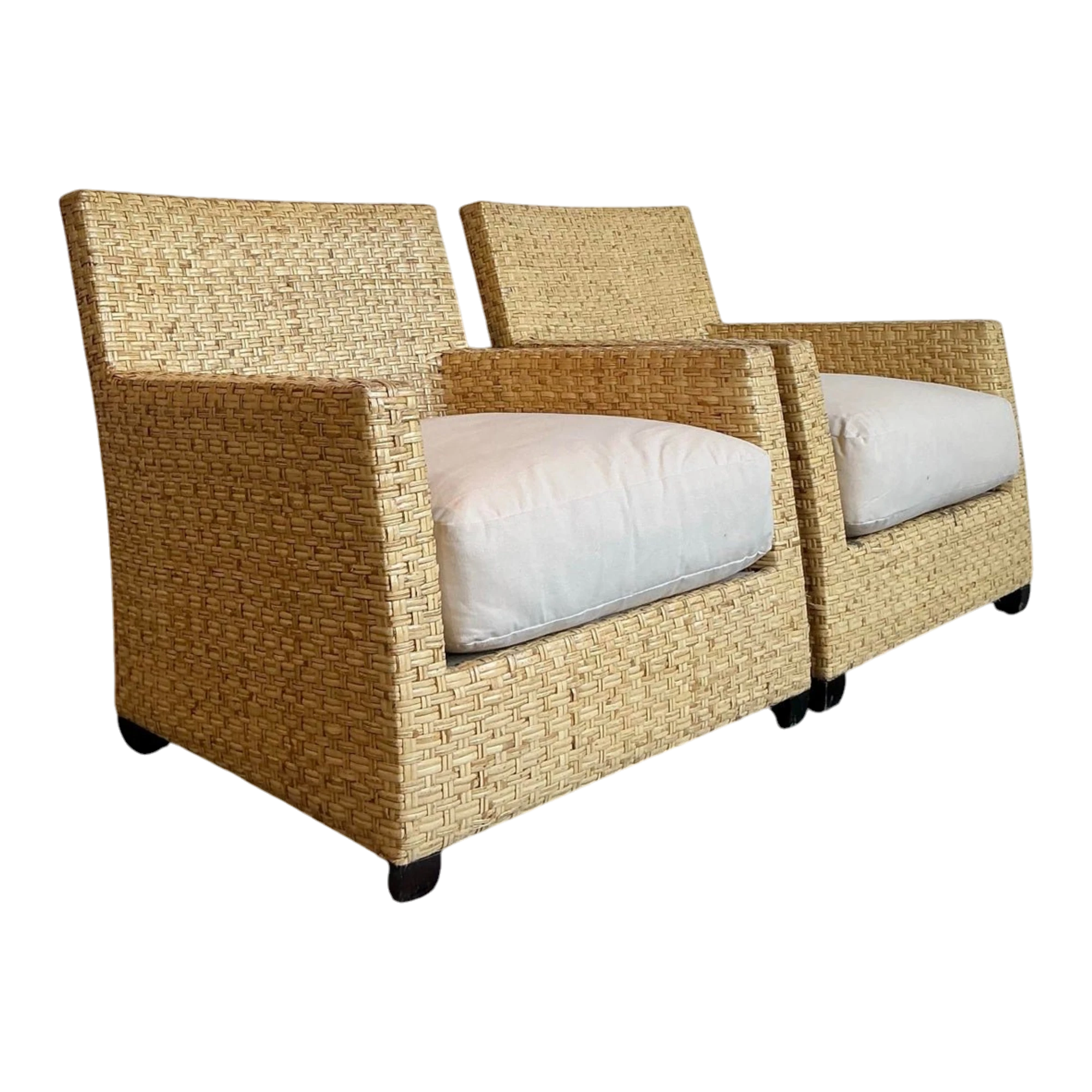 Vintage McGuire Woven Rattan Lounge Chairs - A Pair