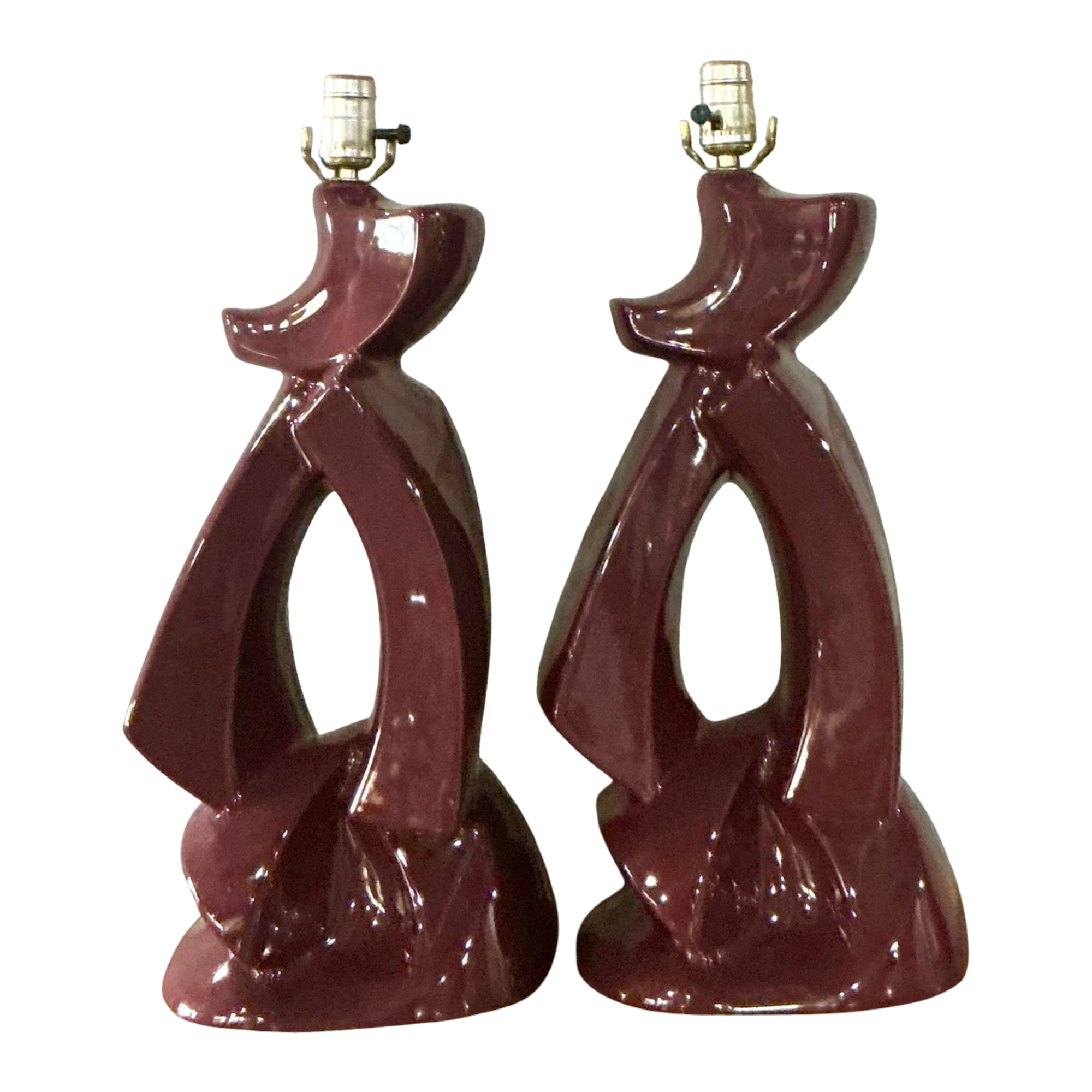 Vintage MCM Abstract Glazed Ceramic Lamps - A Pair - Ceramic, 13W x 21H