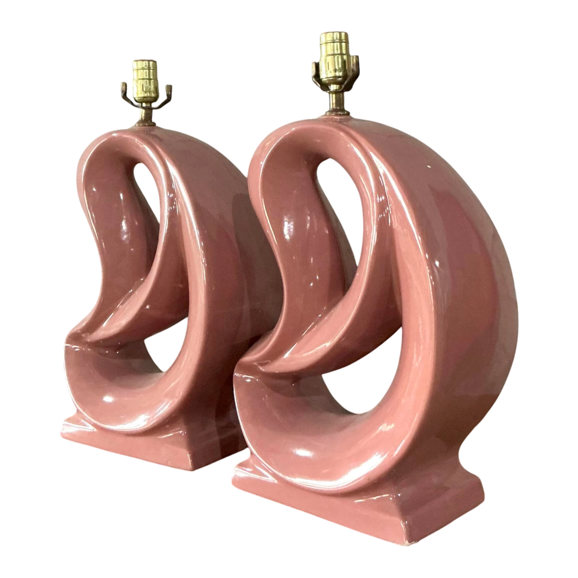 Vintage MCM Abstract Glazed Ceramic Lamps - A Pair