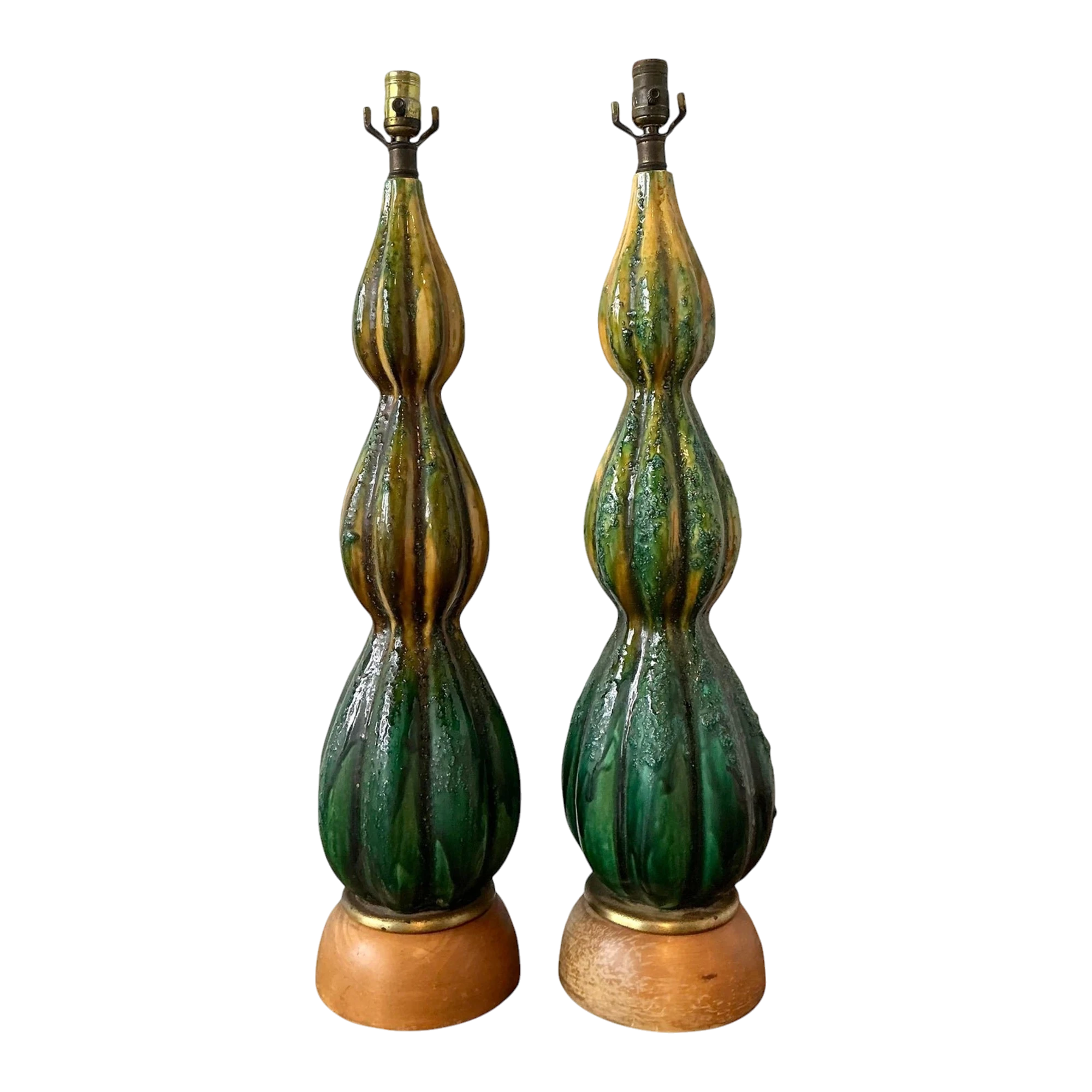 Vintage MCM Drip Glaze Ceramic Lamps - A Pair - Ceramic, 10W x 26H