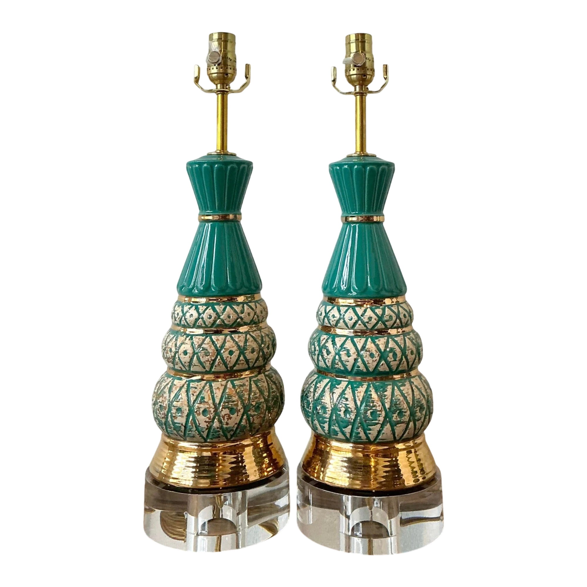Vintage MCM Glazed Ceramic Lamps - A Pair - Acrylic, 6W x 20.5H