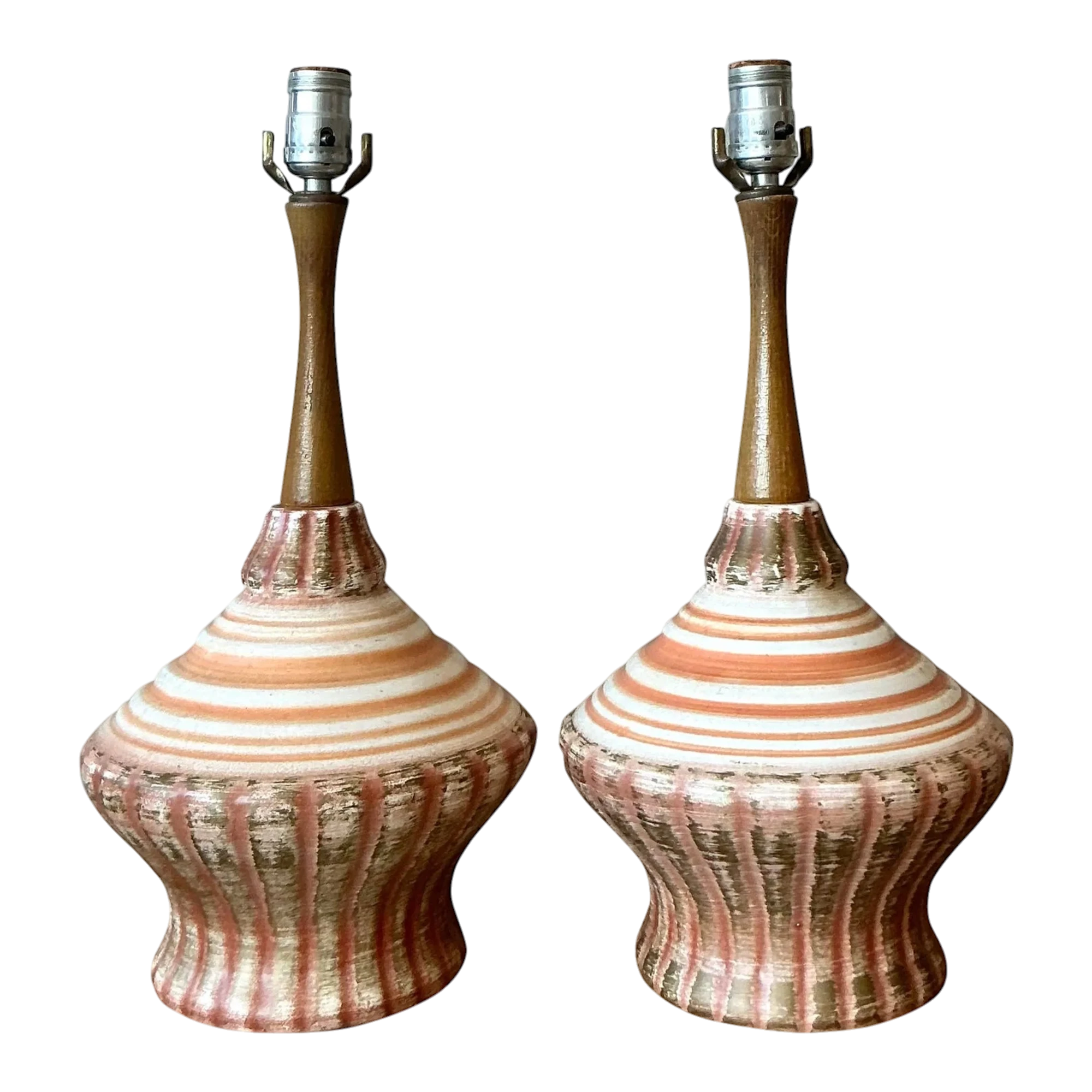 Vintage MCM Glazed Ceramic Lamps - A Pair