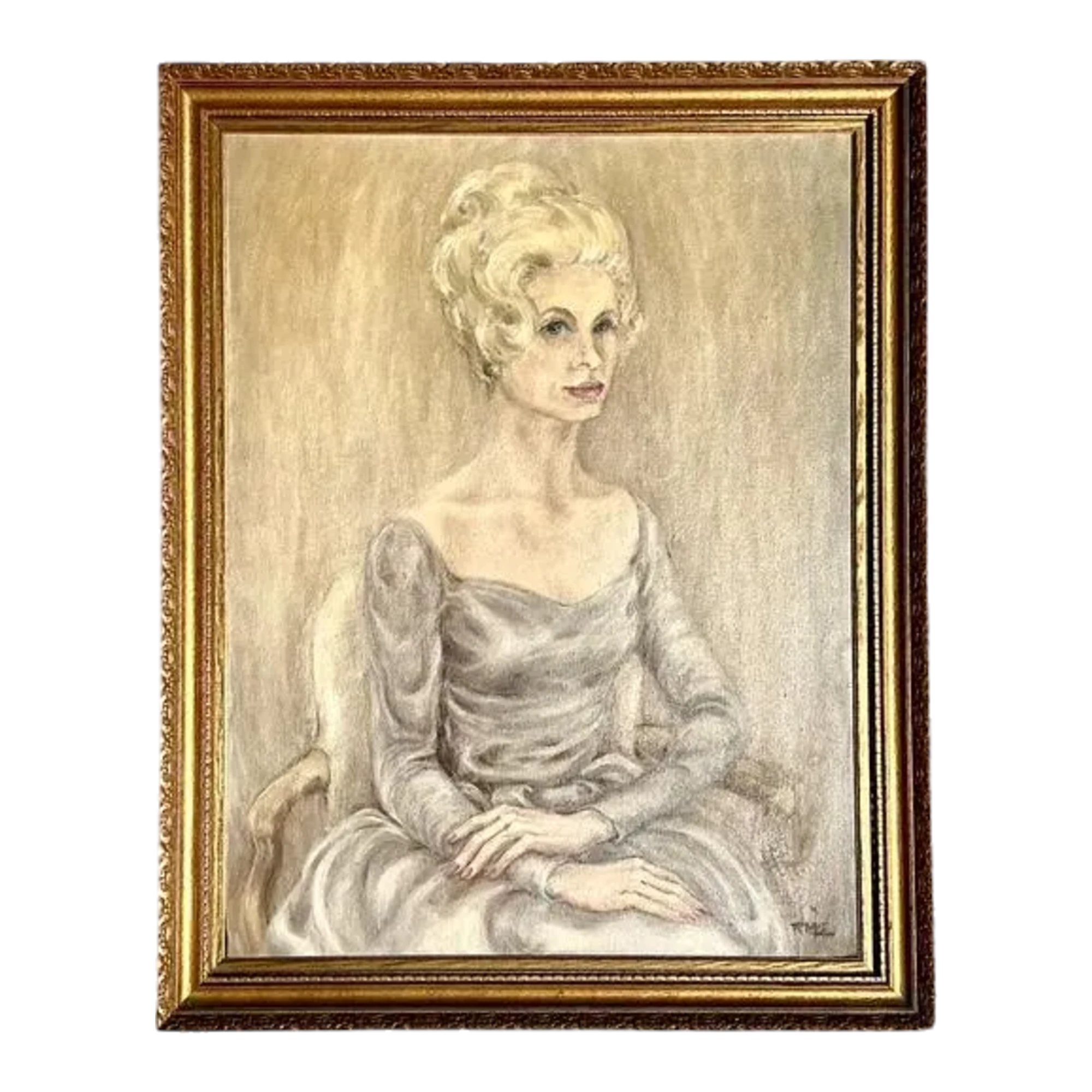 Vintage MCM Original Oil Portrait of Woman