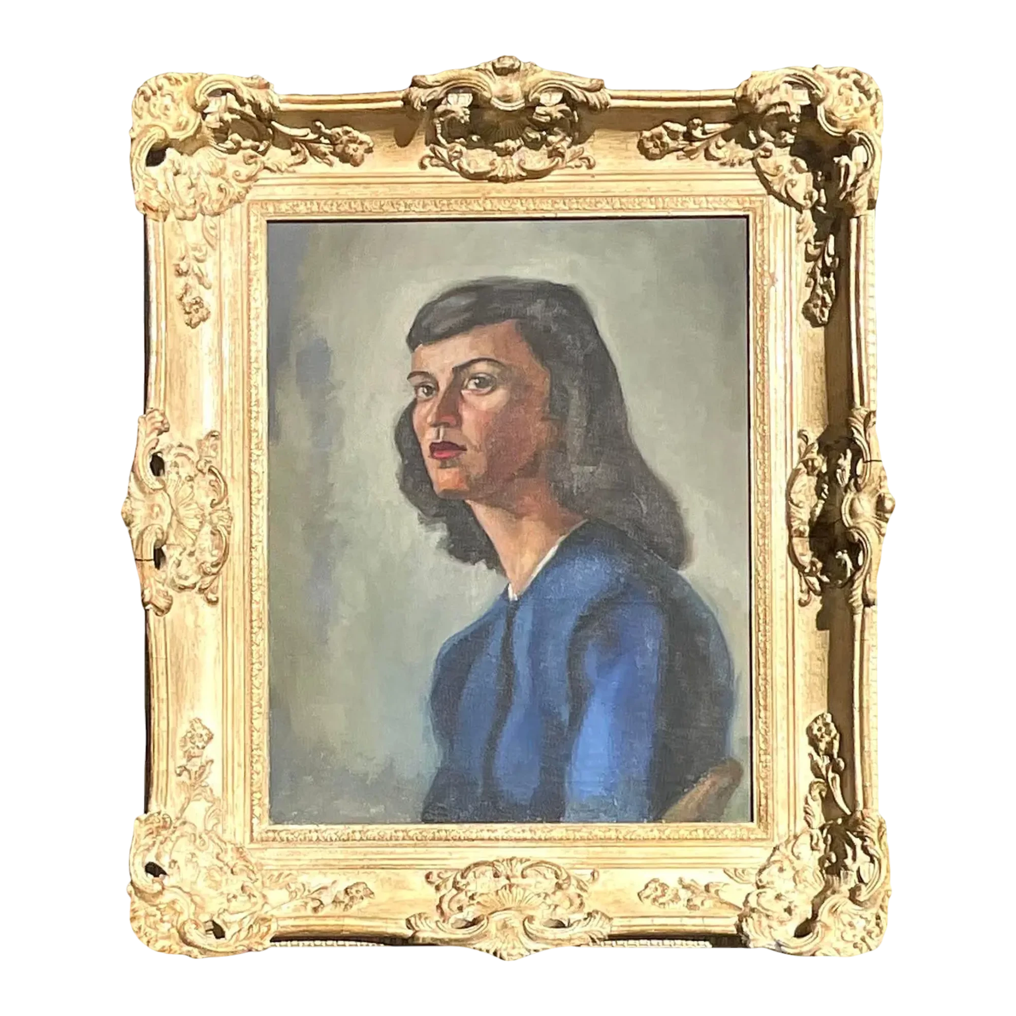 Vintage MCM Original Oil Portrait on Canvas