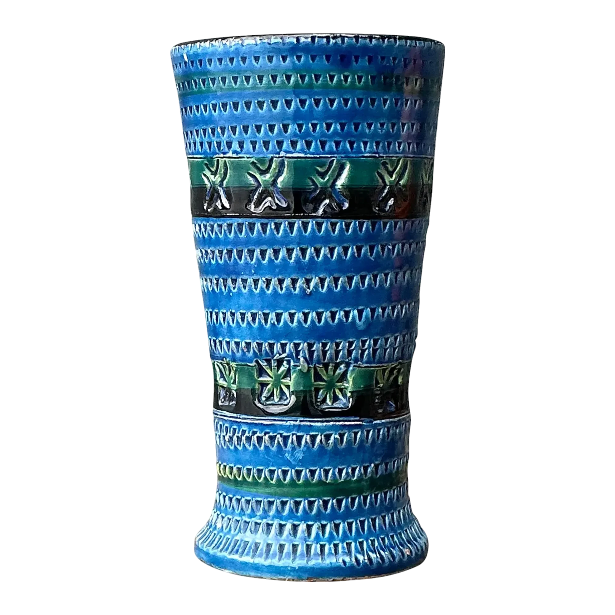Vintage MCM Original Studio Pottery Engraved Vase