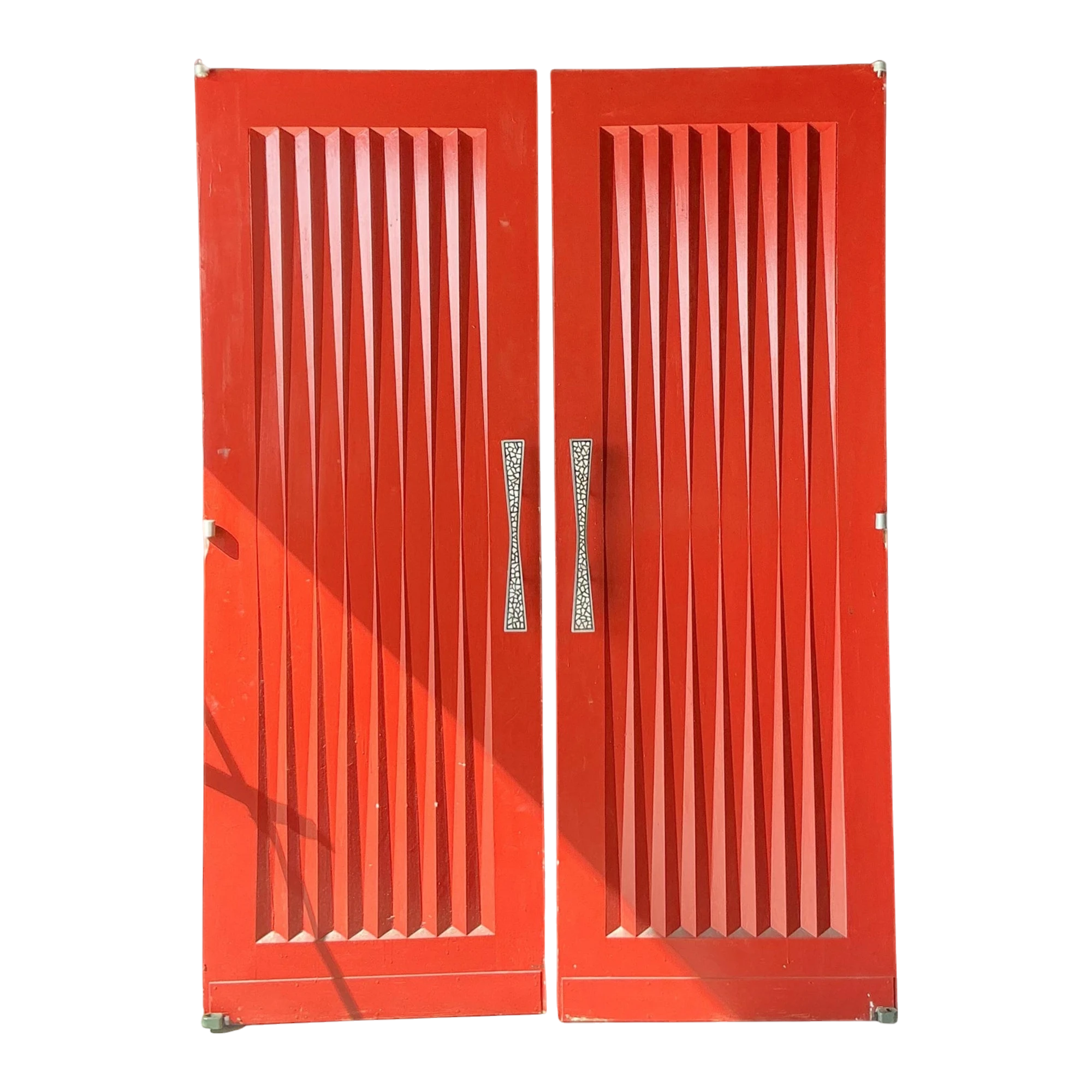Vintage MCM Pleated Doors With Inlay Handles -Set of 2