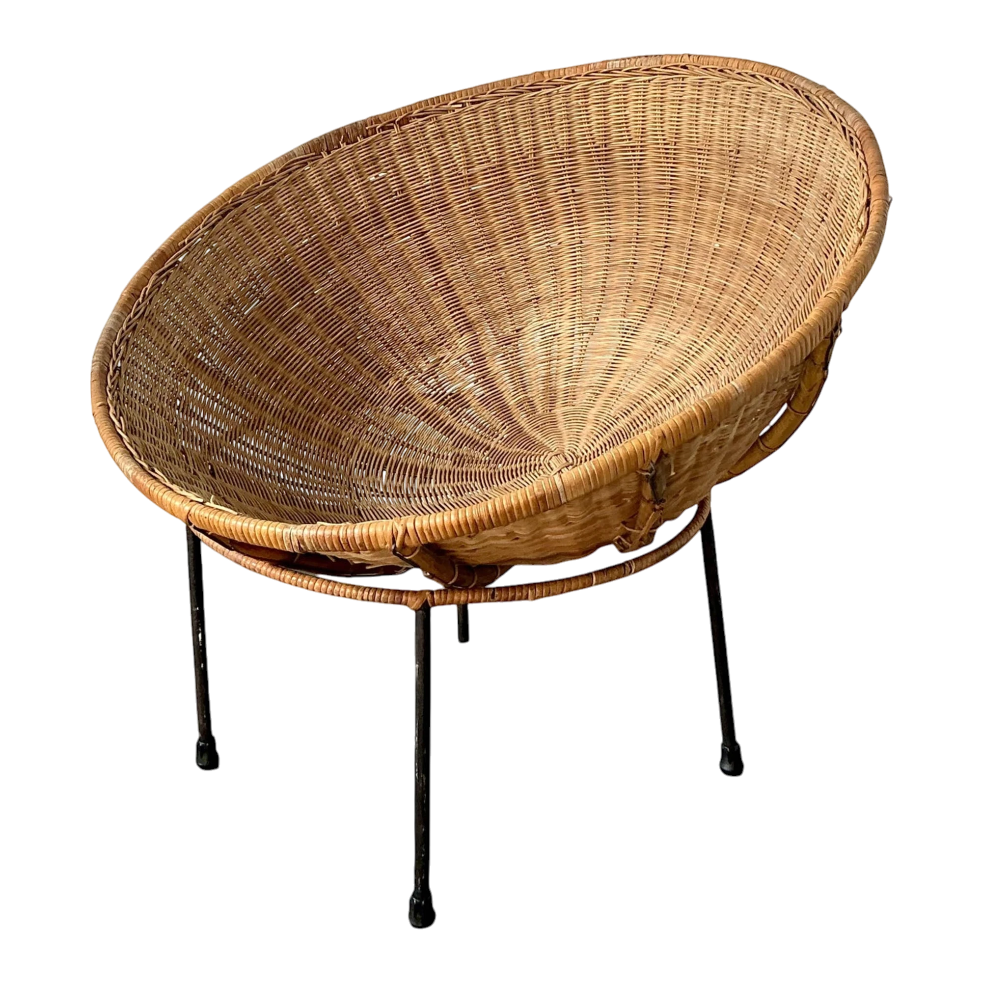 Vintage MCM Woven Rattan Bowl Chair