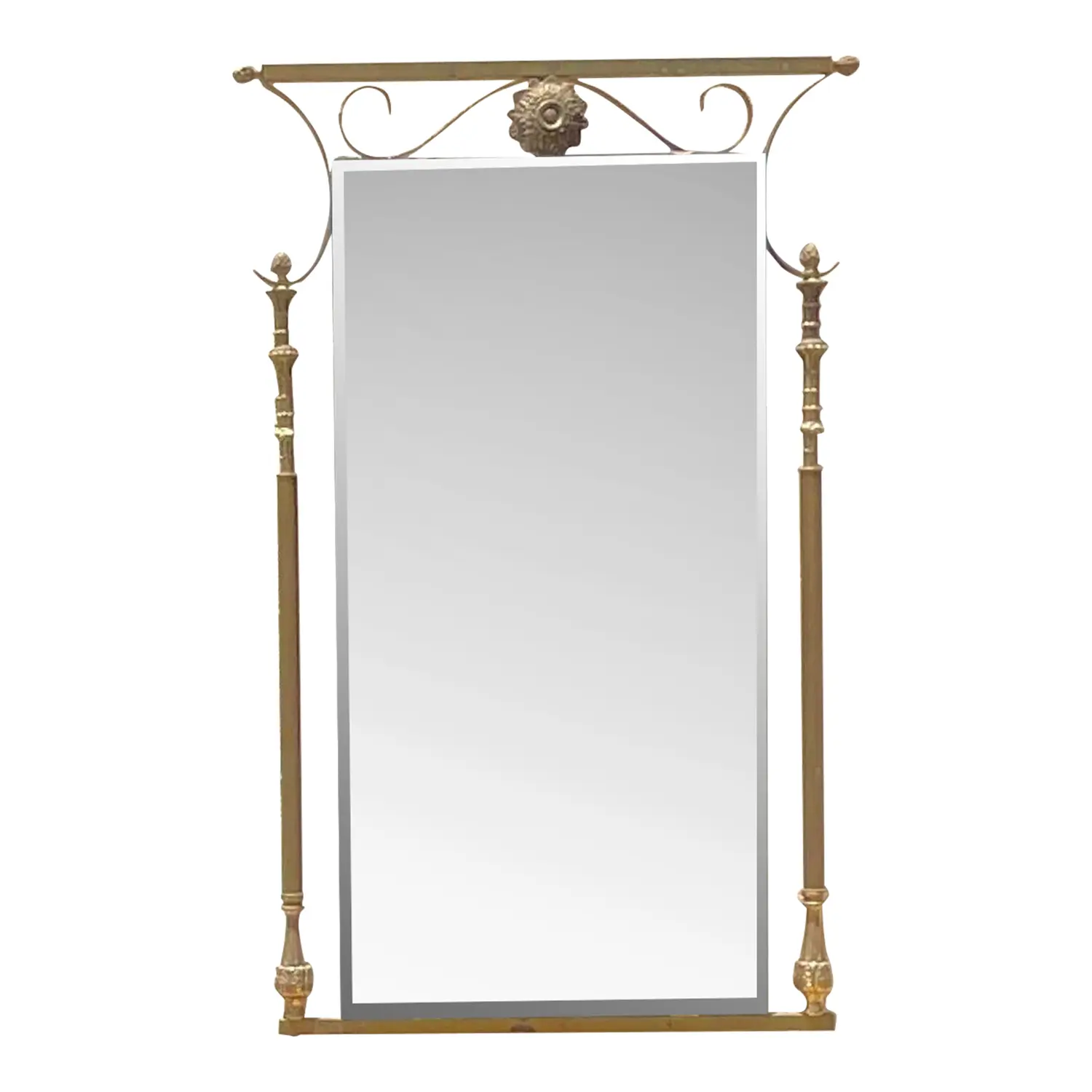 Vintage Mid-Century Modern Brass Column Mirror