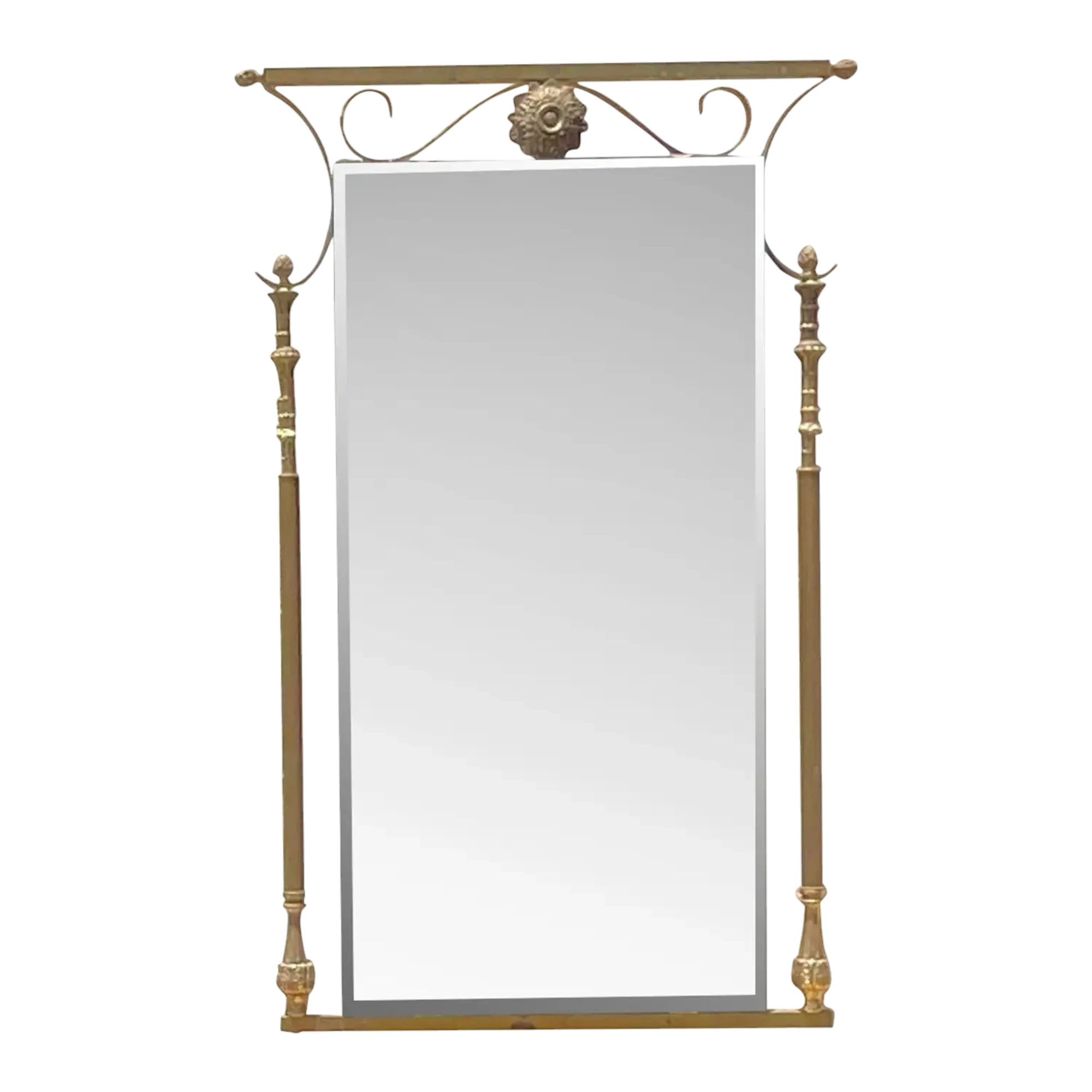 Vintage Mid-Century Modern Brass Column Mirror