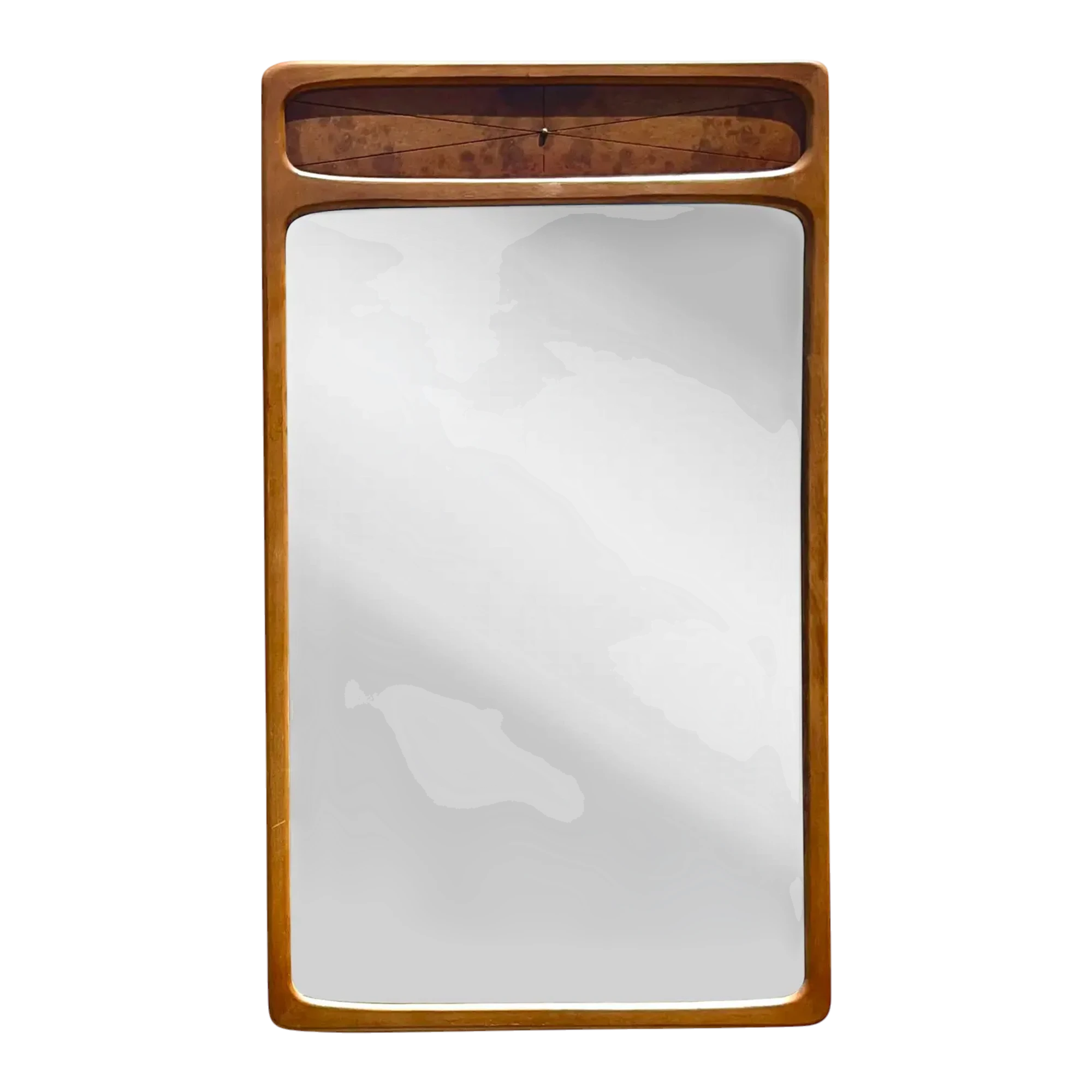 Vintage Mid-Century Modern Burl Wood Mirror - Mirrored Glass, 32.25W x 55.25H