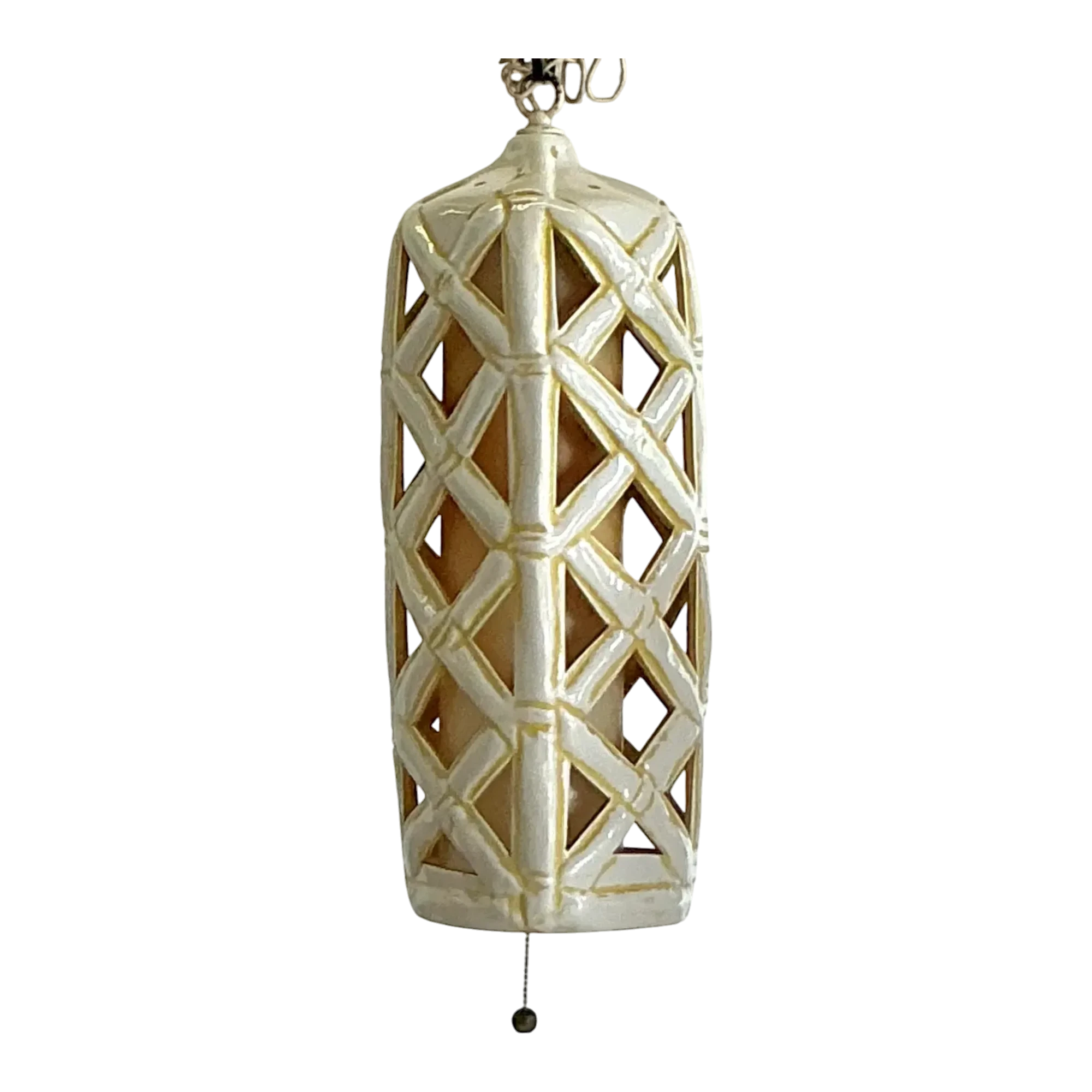 Vintage Mid-Century Modern Glazed Ceramic Hanging Trellis Lantern