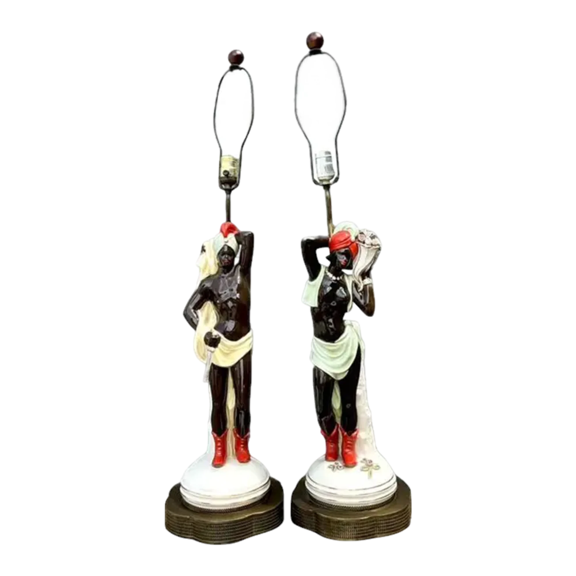 Vintage Mid Century Modern Glazed Ceramic Roma Lamps - A Pair