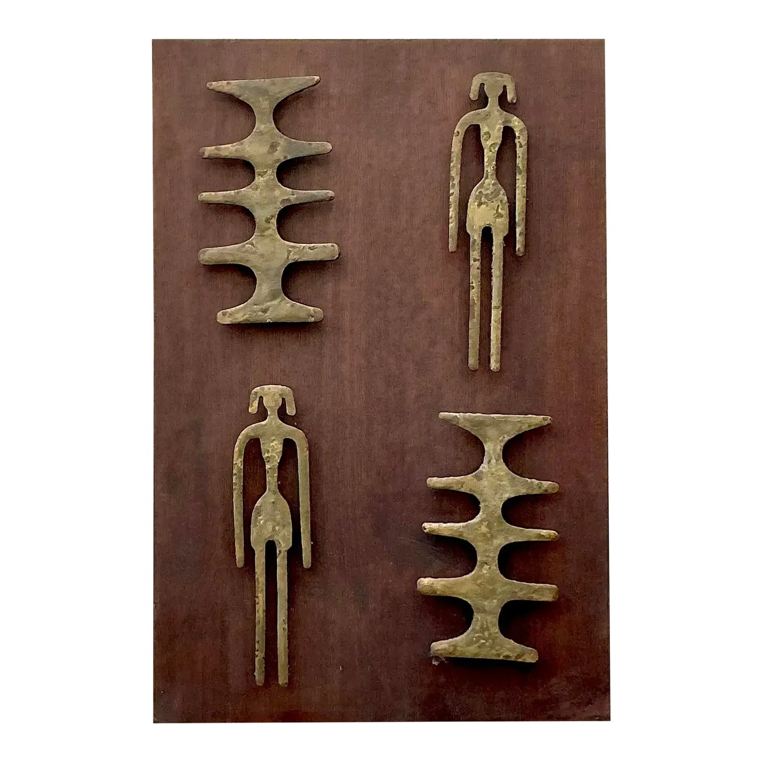 Vintage Mid-Century Modern Hammered Bronze Shapes Wall Sculpture