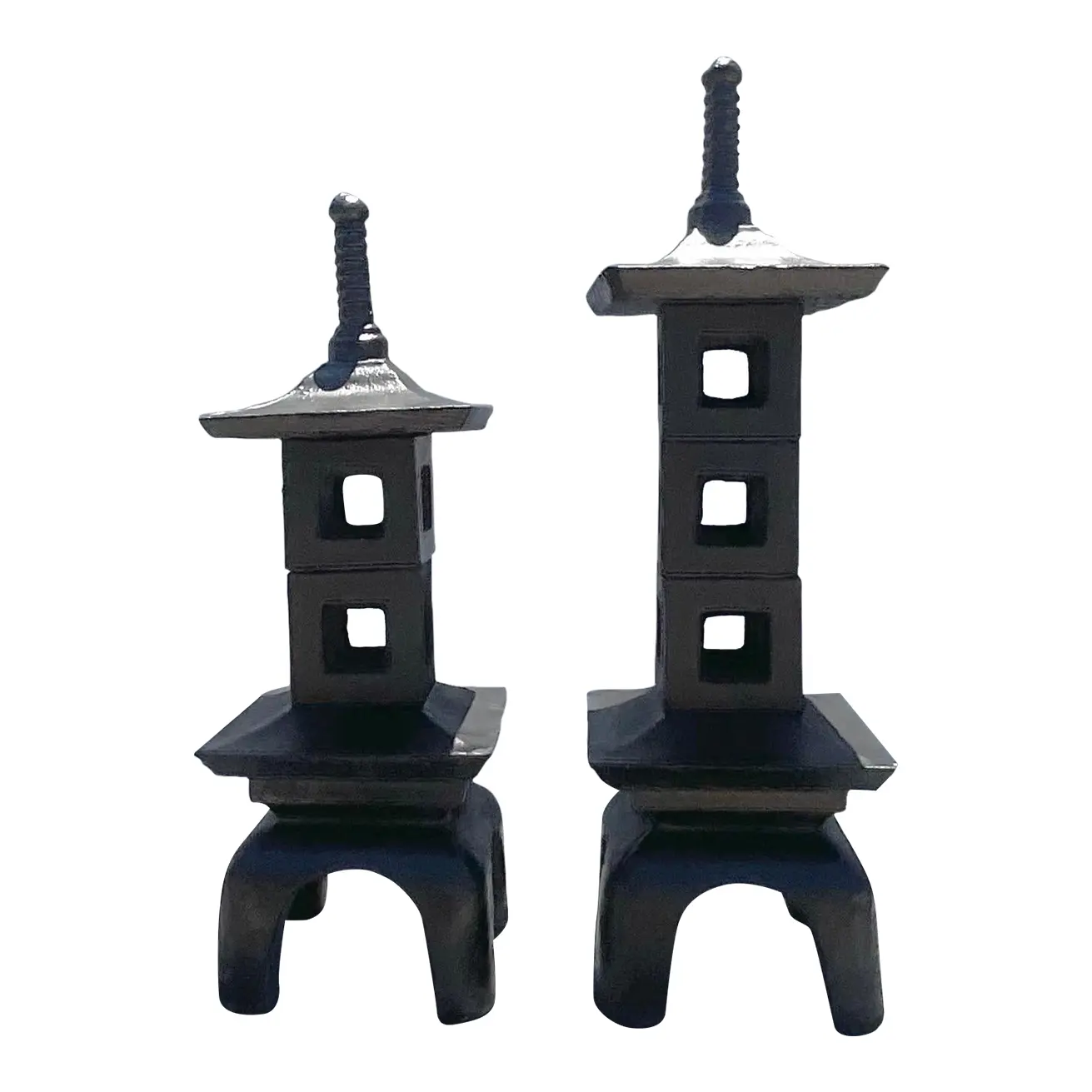 Vintage Mid-Century Modern Stacked Concrete Pagodas - Set of 2