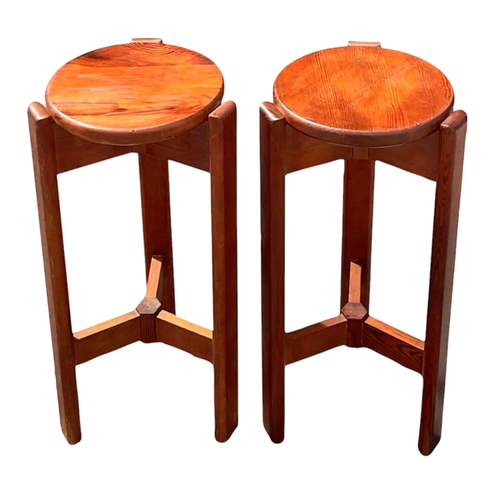 Vintage Mid-Century Modern Wood Barstools - Set of 2