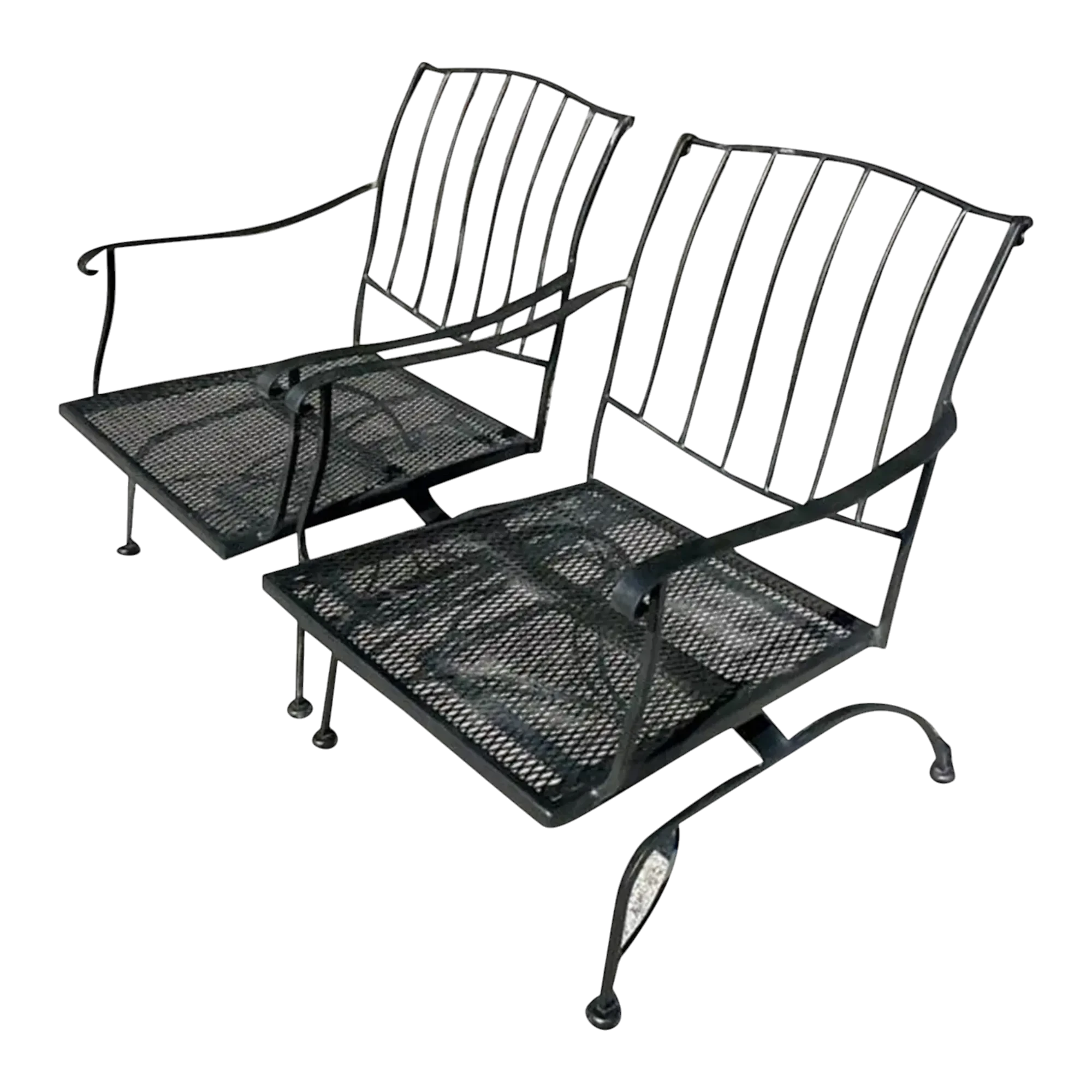 Vintage Mid-Century Wrought Iron Springer Lounge Chairs - a Pair