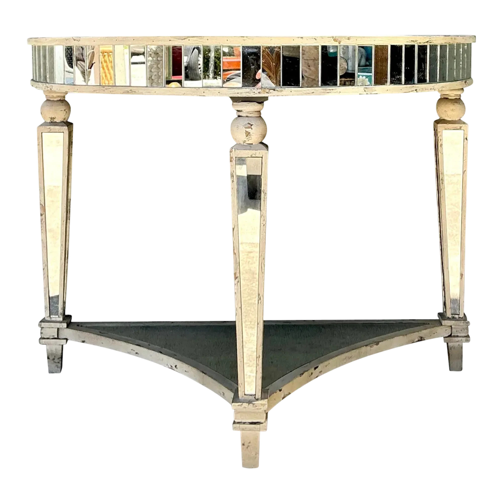 Vintage Mirror Trimmed Demilune Console