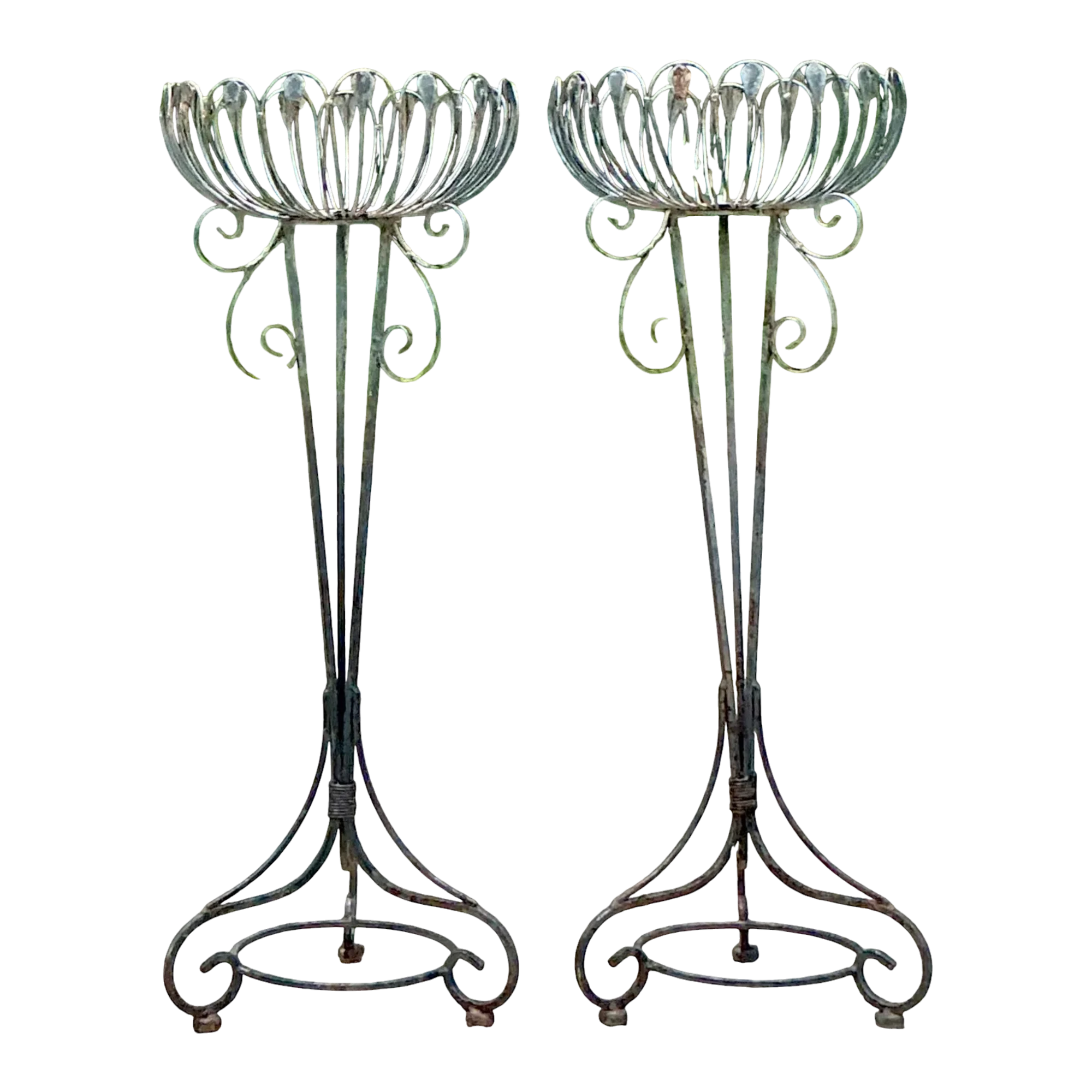 Vintage Mis-Century Modern Wrought Iron Plant Stands - a Pair