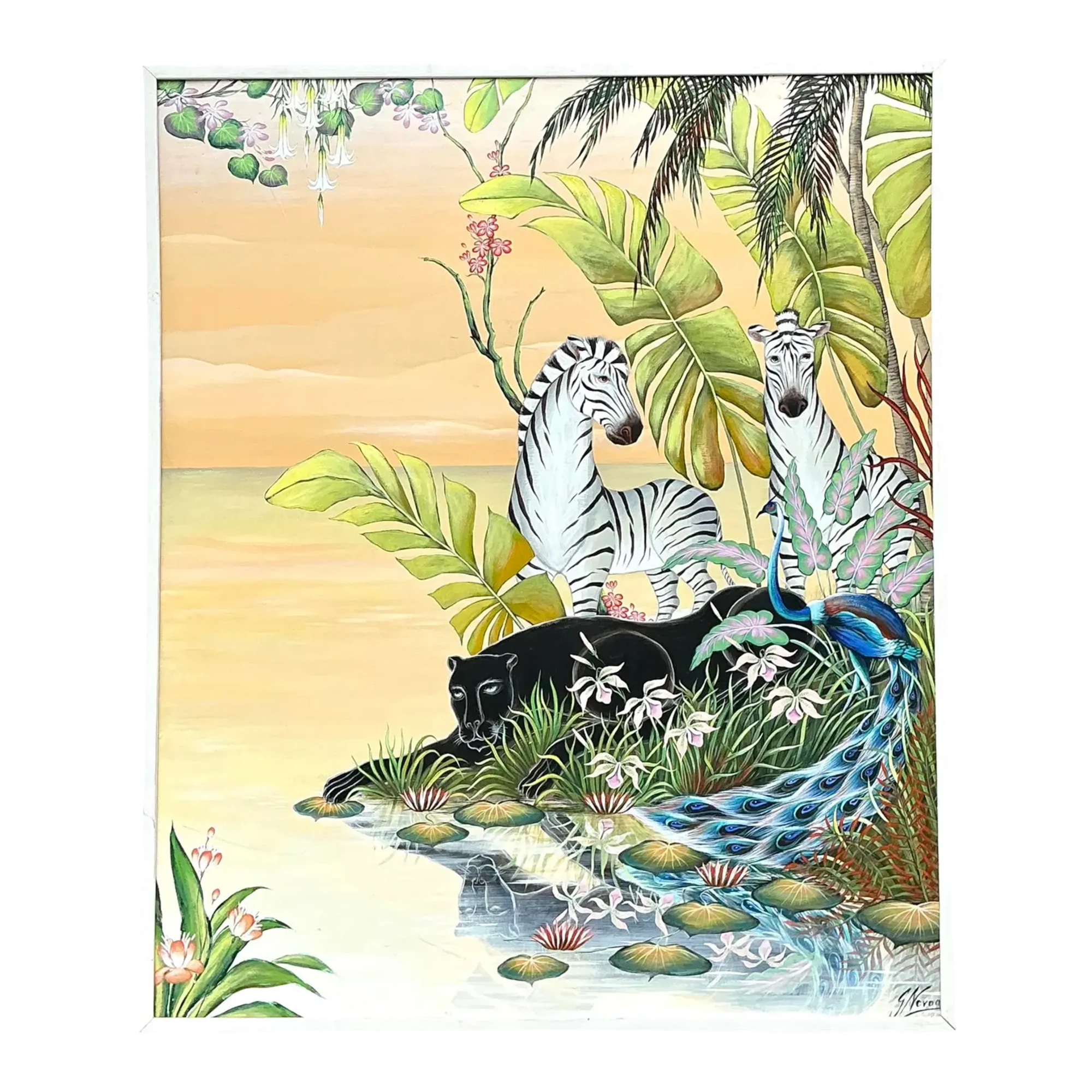 Vintage Monumental 1999 Original Jungle Painting on Canvas