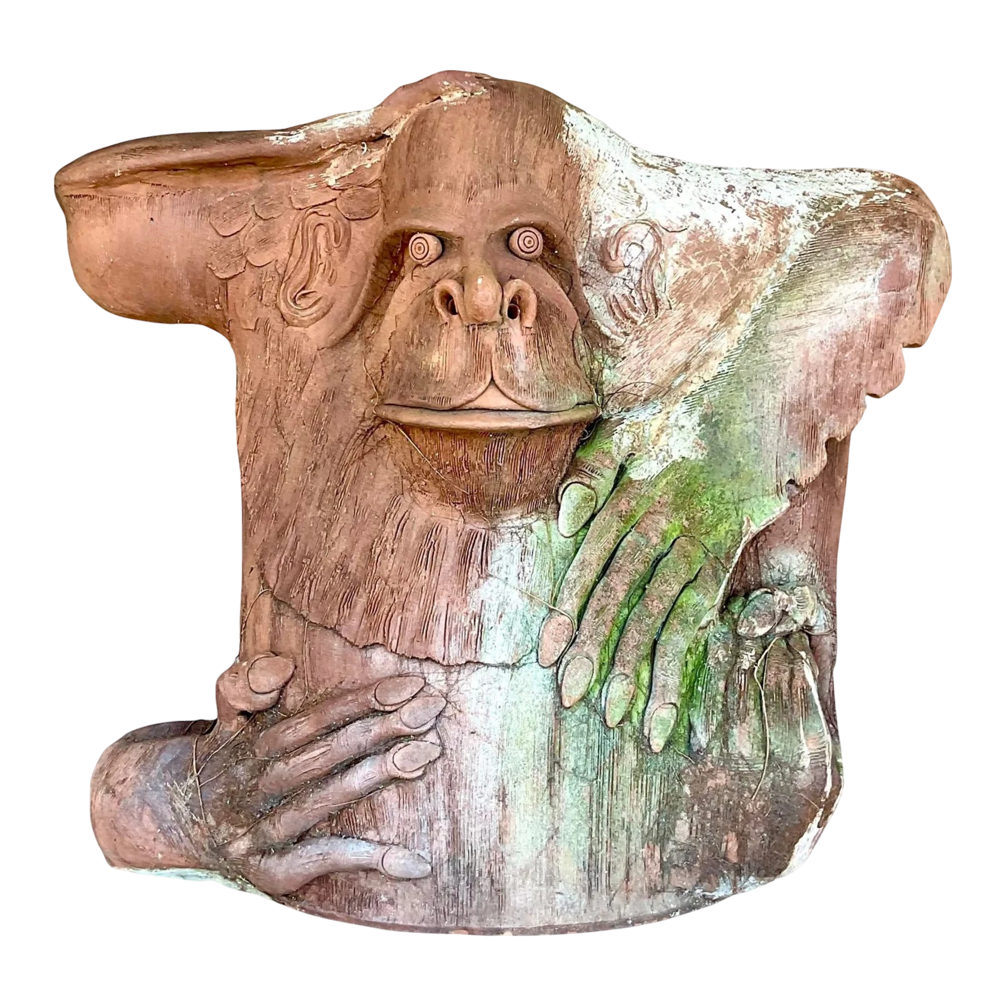 Vintage Monumental Boho Hand Made Terra Cotta Gorilla Sculpture