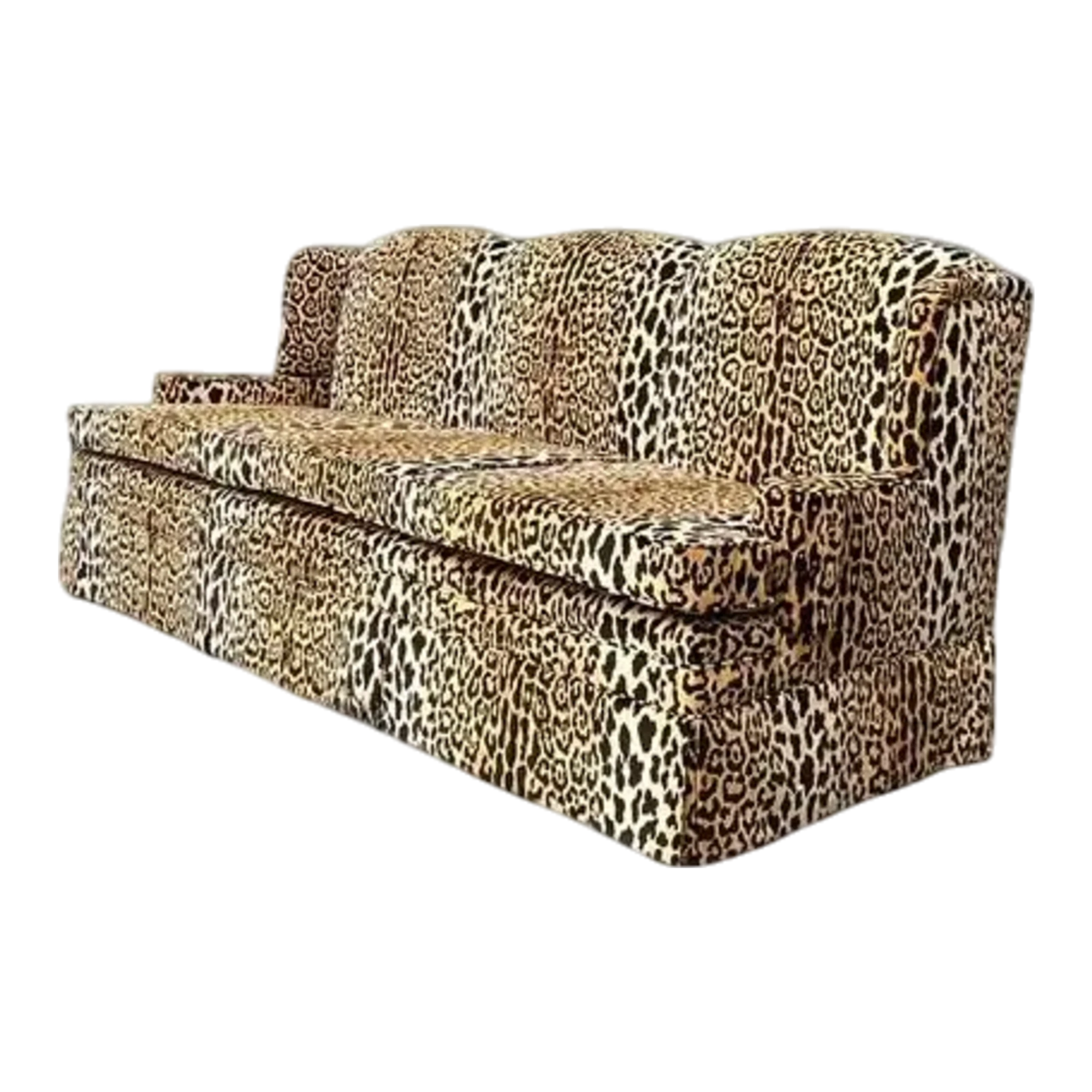 Vintage Monumental Leopard Velvet Sofa